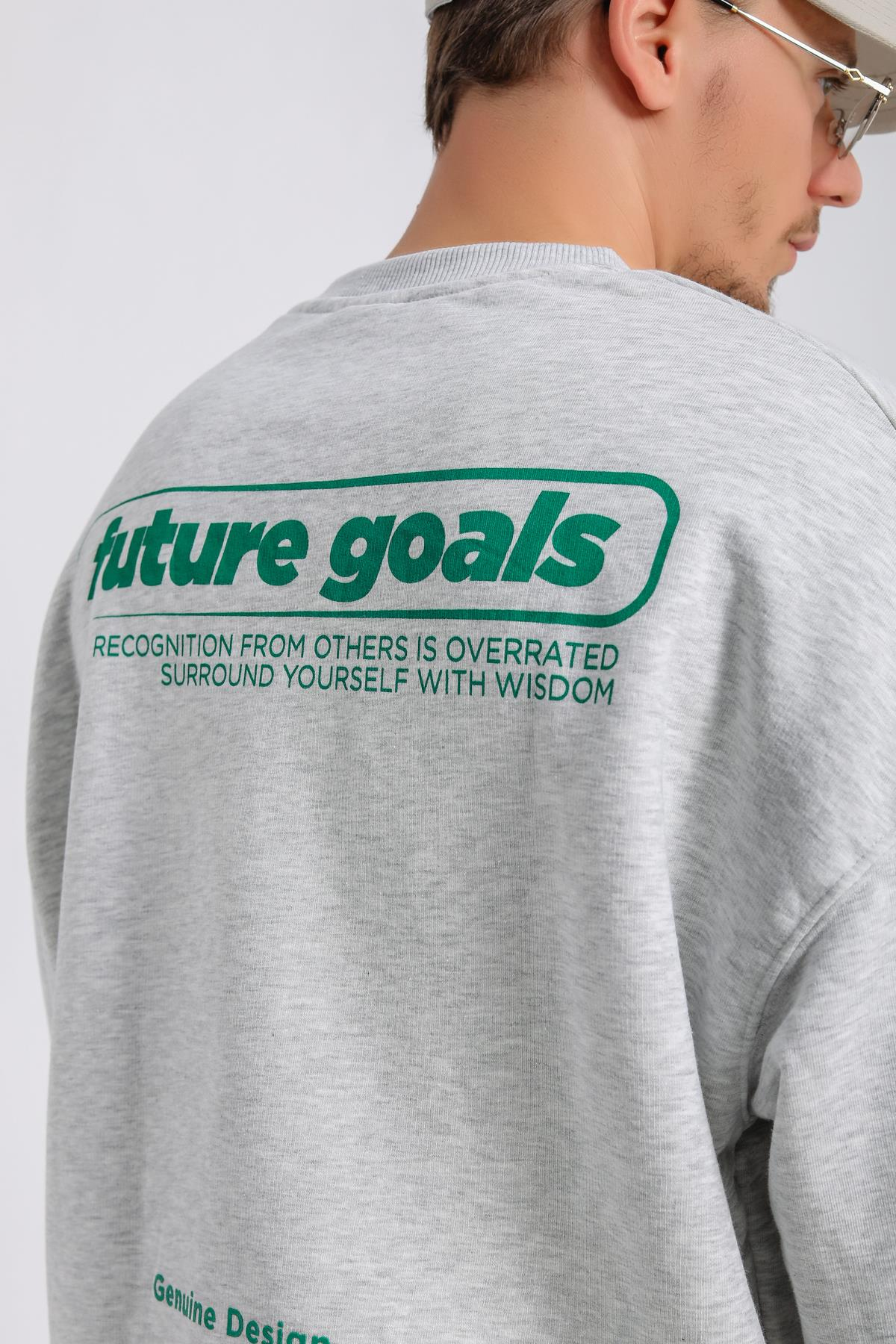 Future Kabartma Baskılı Gri Melanj Oversize Sweatshirt SW1134