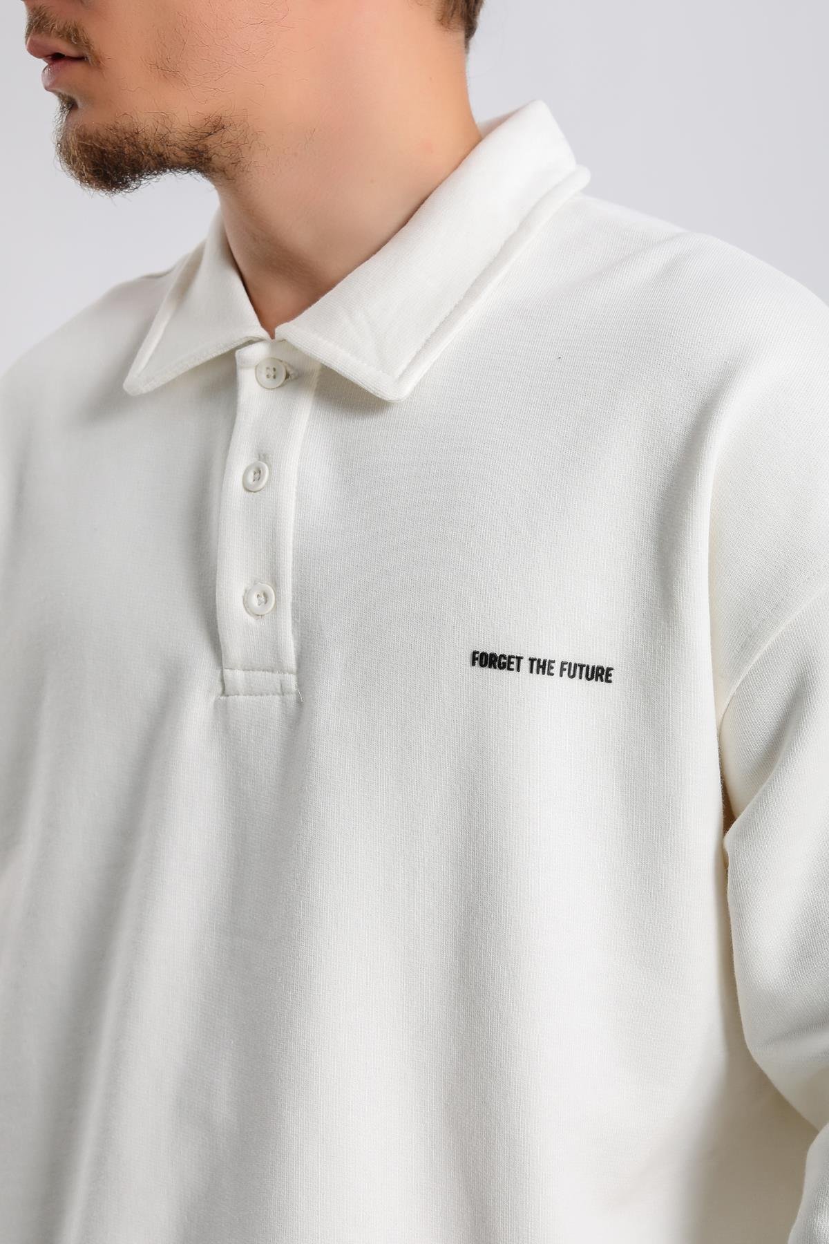 Future Polo Yaka Krem Oversize Sweatshirt SW1126