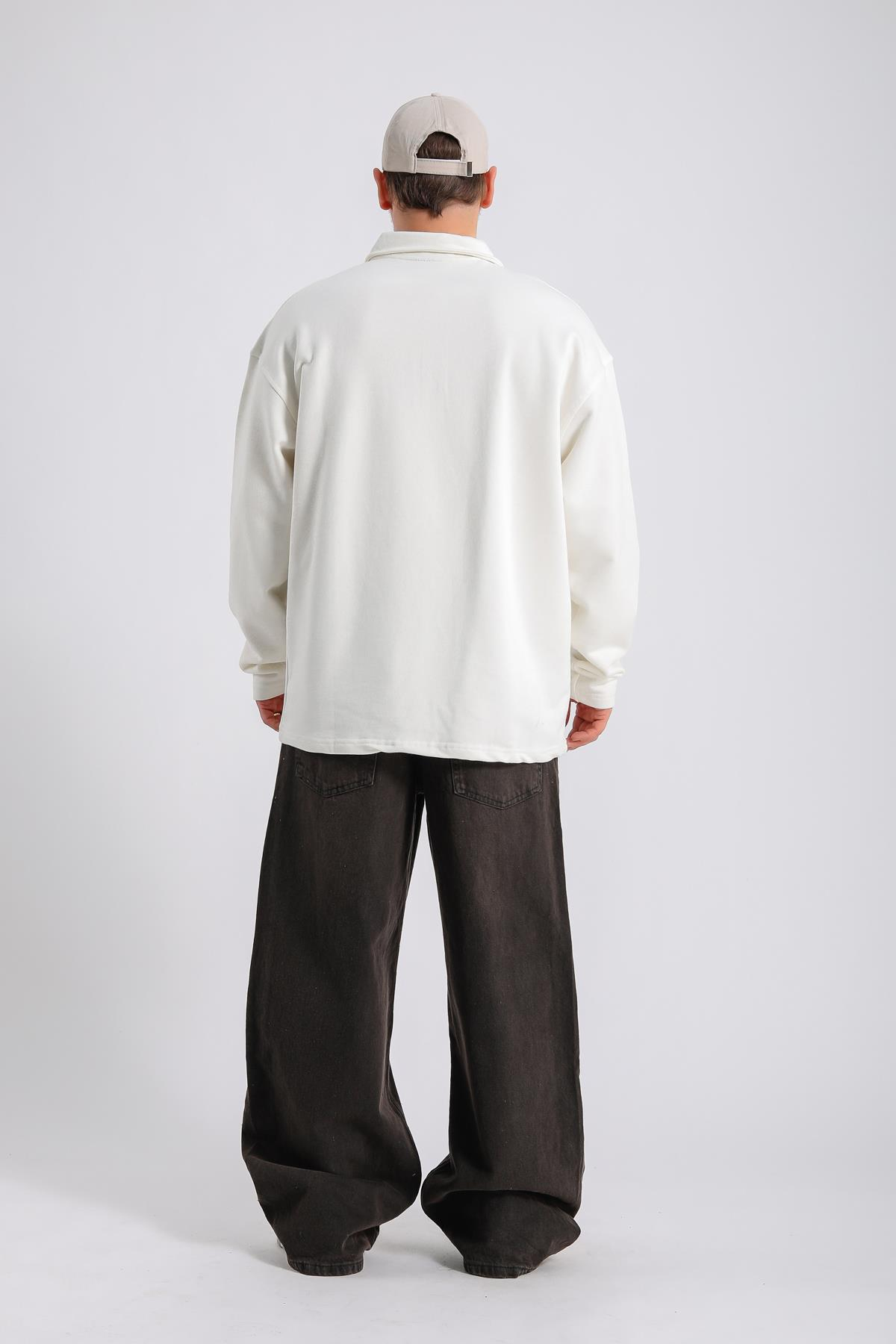 Future Polo Yaka Krem Oversize Sweatshirt SW1126