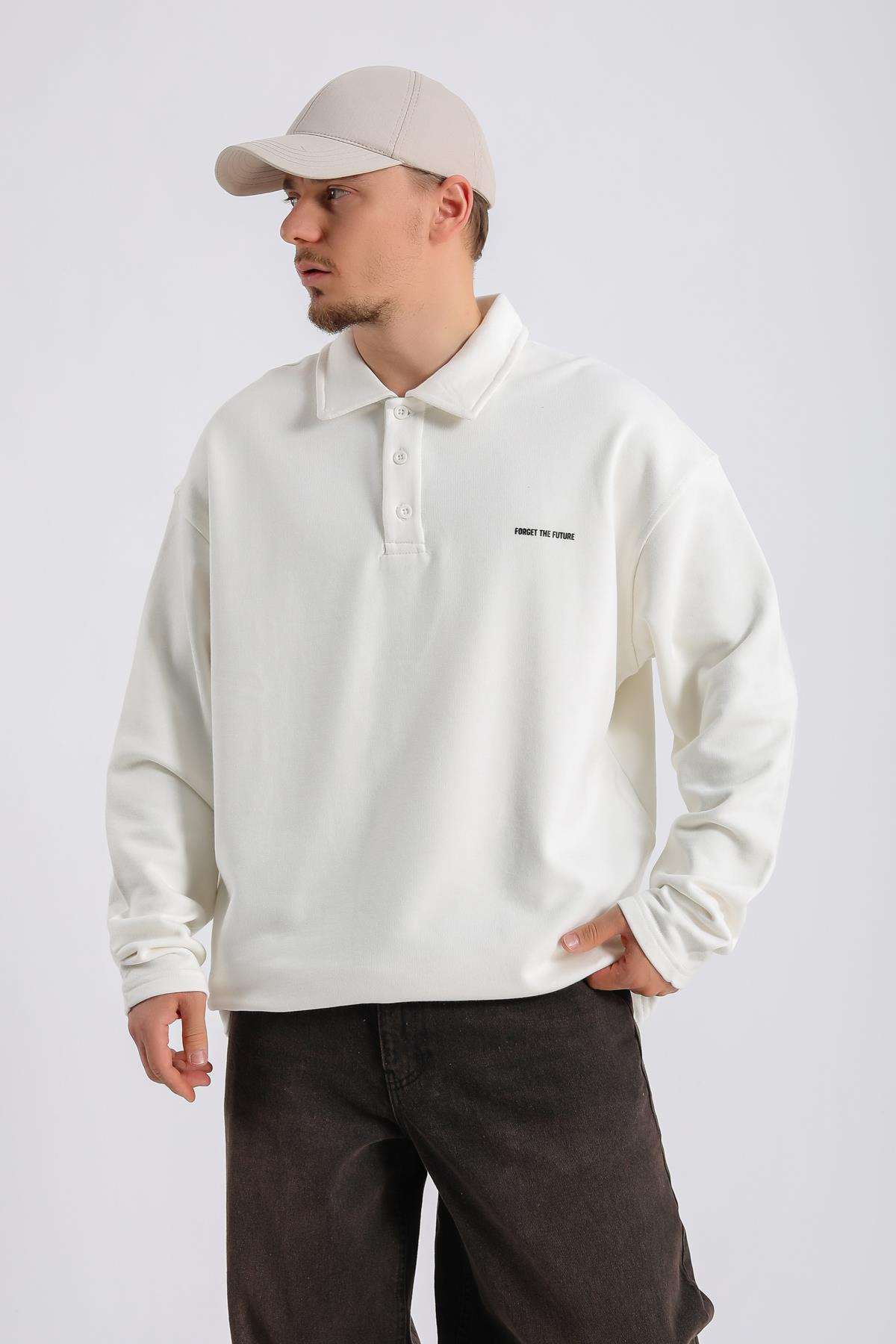 Future Polo Yaka Krem Oversize Sweatshirt SW1126