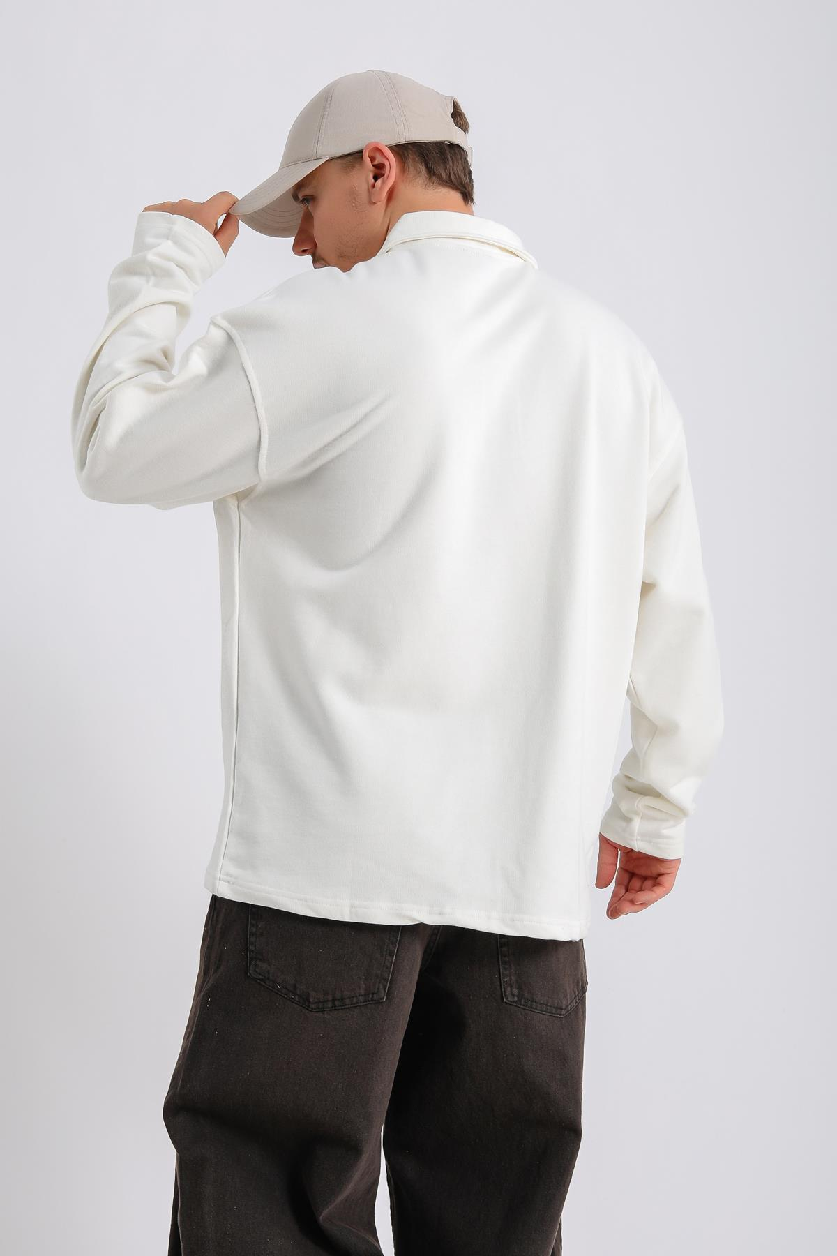 Future Polo Yaka Krem Oversize Sweatshirt SW1126
