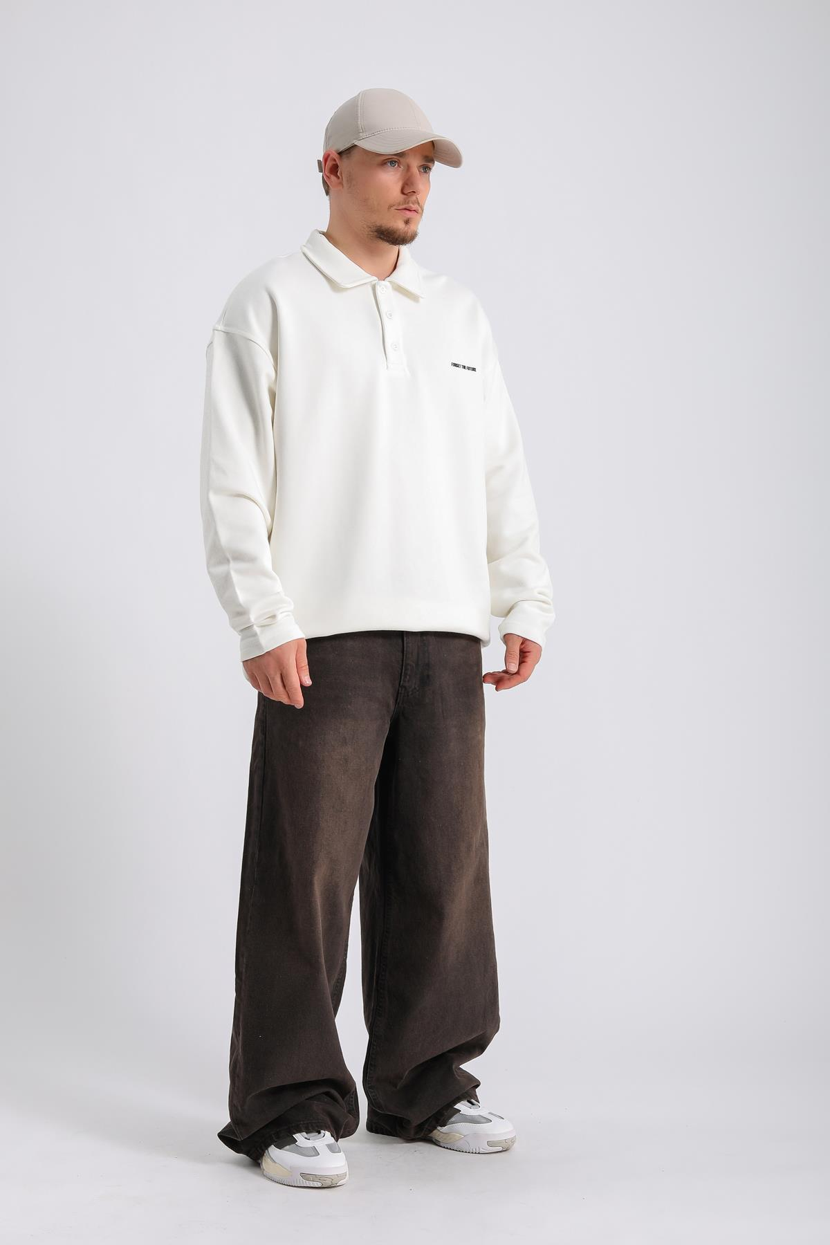Future Polo Yaka Krem Oversize Sweatshirt SW1126