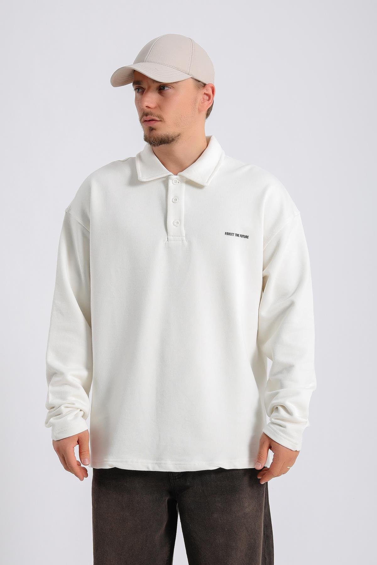 Future Polo Yaka Krem Oversize Sweatshirt SW1126