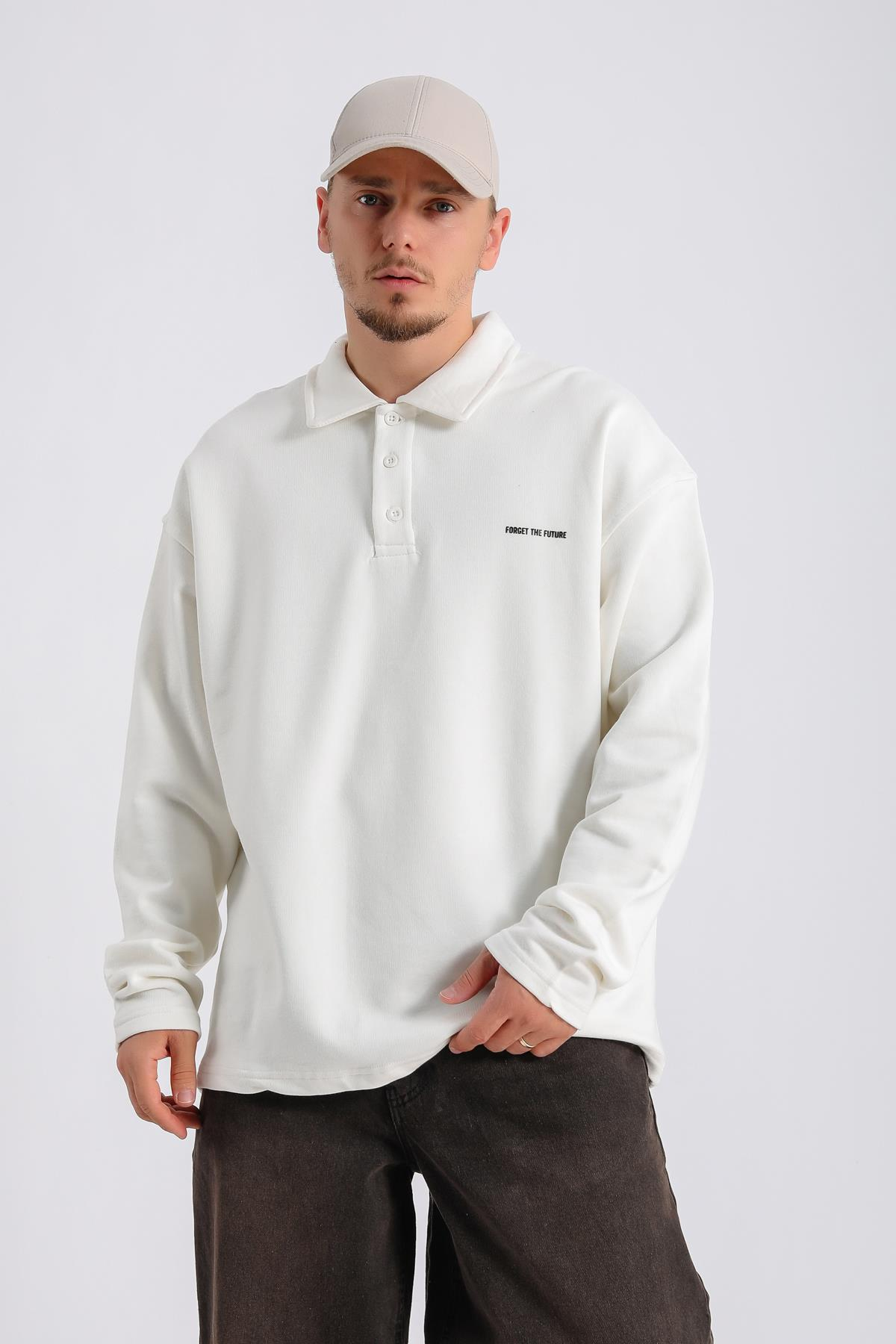 Future Polo Yaka Krem Oversize Sweatshirt SW1126