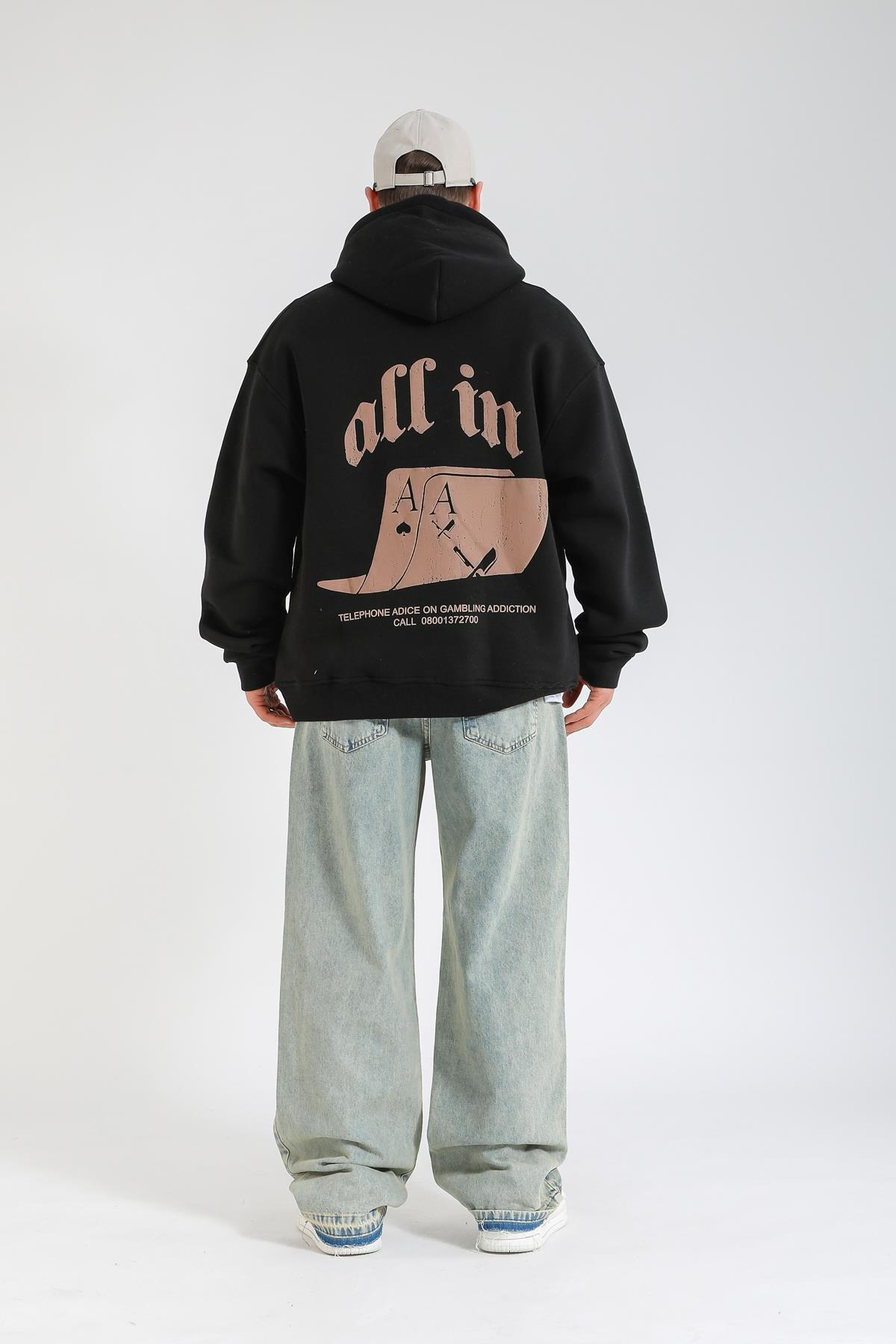 Gamble Baskılı Siyah Oversize Hoodie SW1359