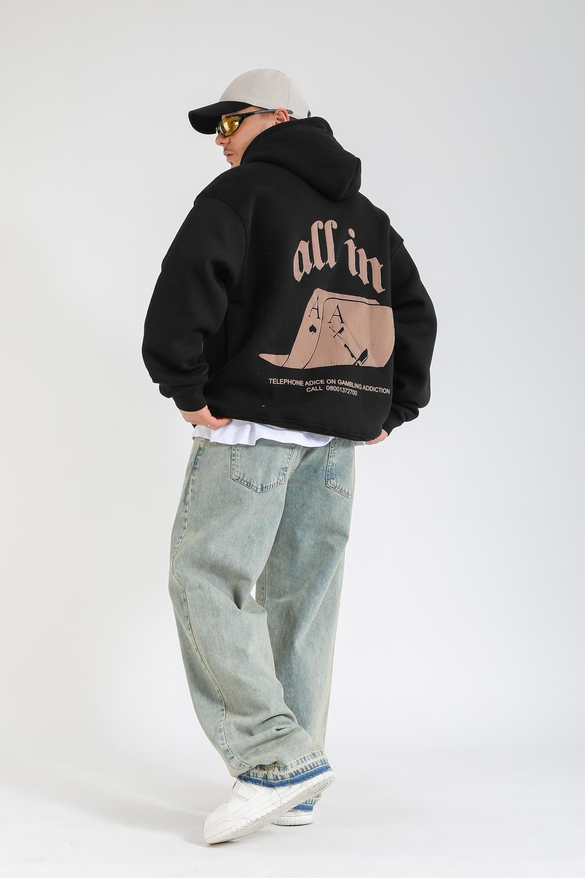 Gamble Baskılı Siyah Oversize Hoodie SW1359