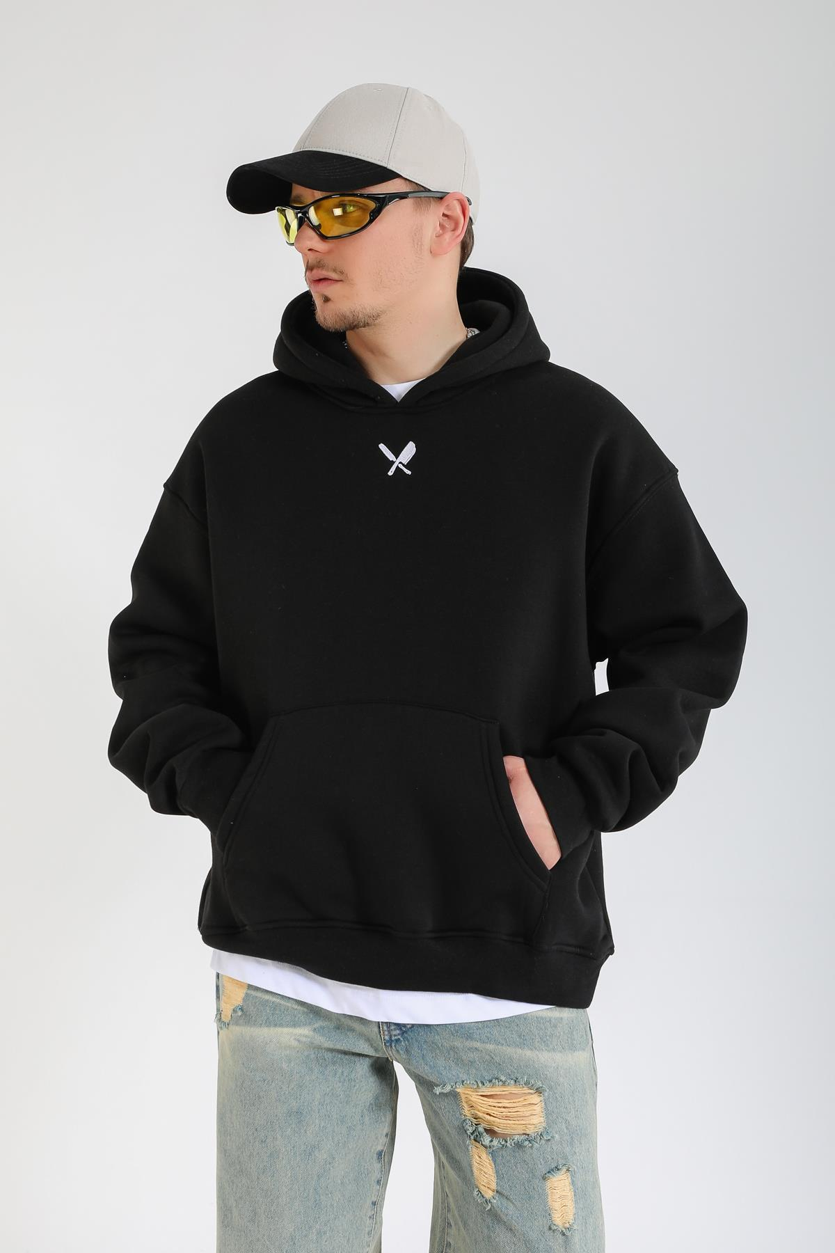 Gamble Baskılı Siyah Oversize Hoodie SW1359
