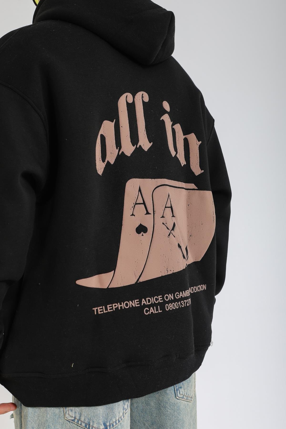 Gamble Baskılı Siyah Oversize Hoodie SW1359