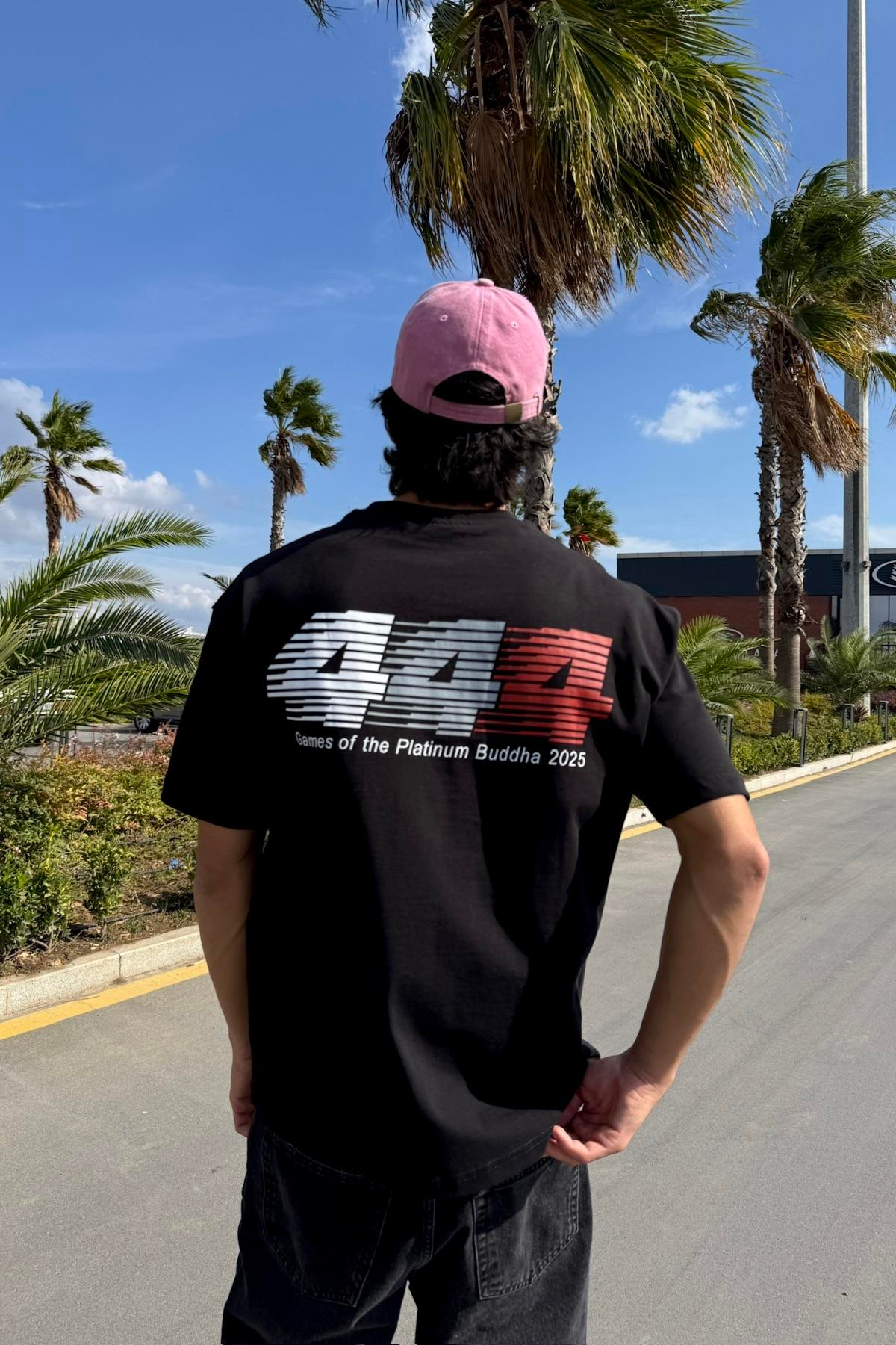 Games Baskılı Siyah Oversize Tshirt