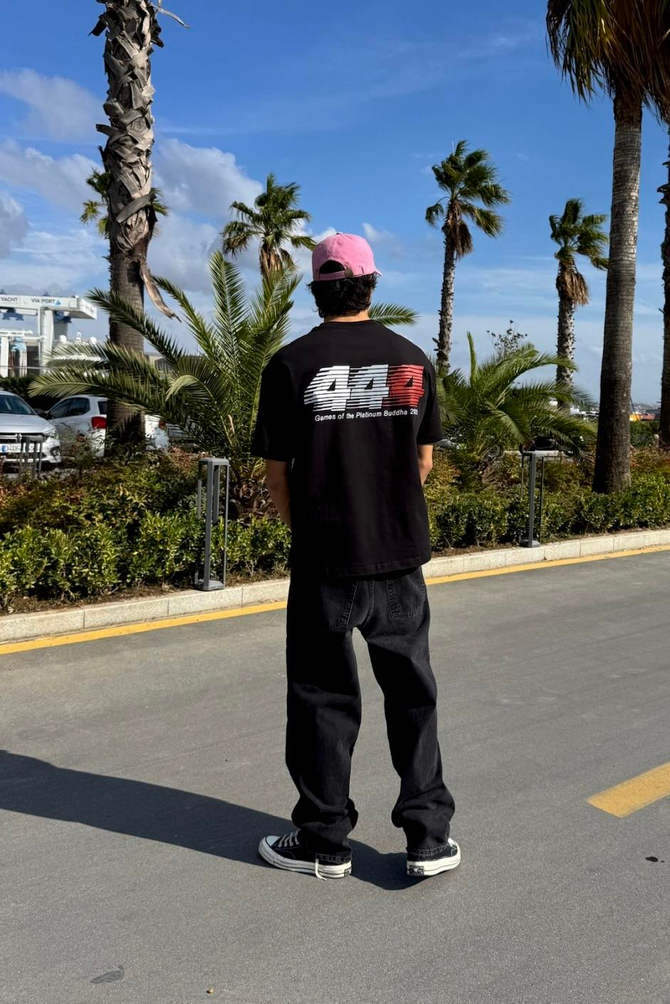 Games Baskılı Siyah Oversize Tshirt