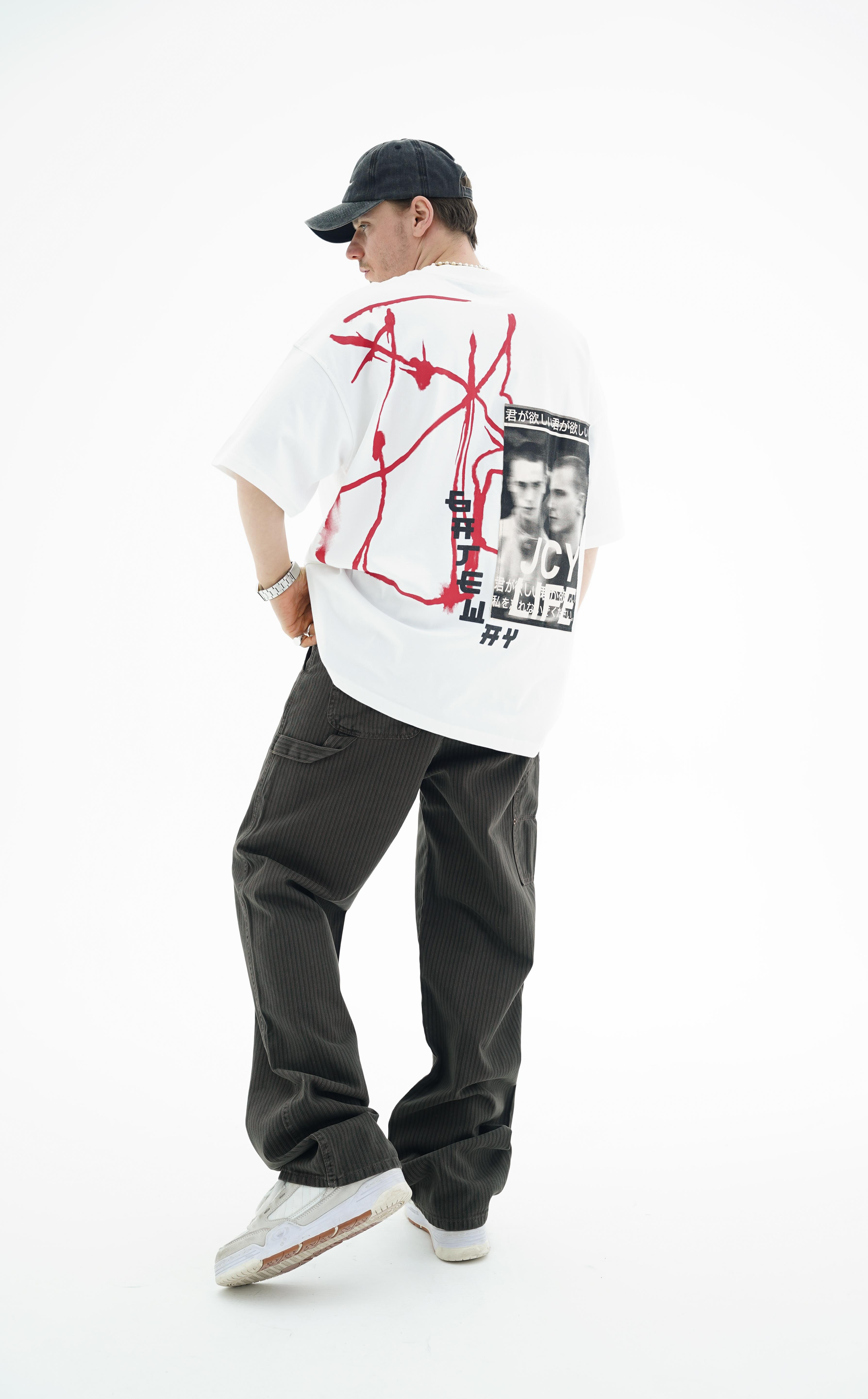 Gate Baskılı Beyaz Oversize Tshirt JC01 25Y91