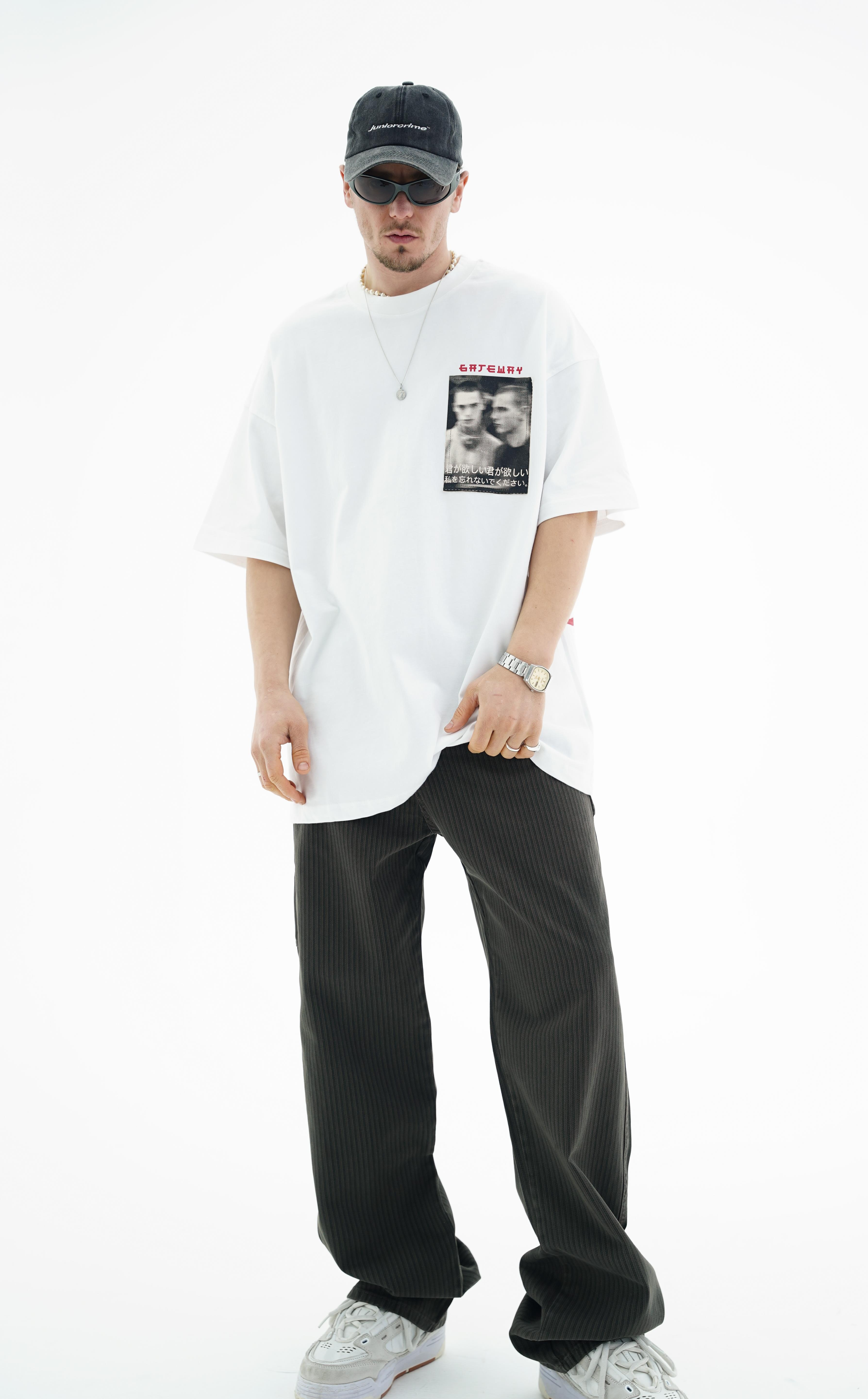 Gate Baskılı Beyaz Oversize Tshirt JC01 25Y91