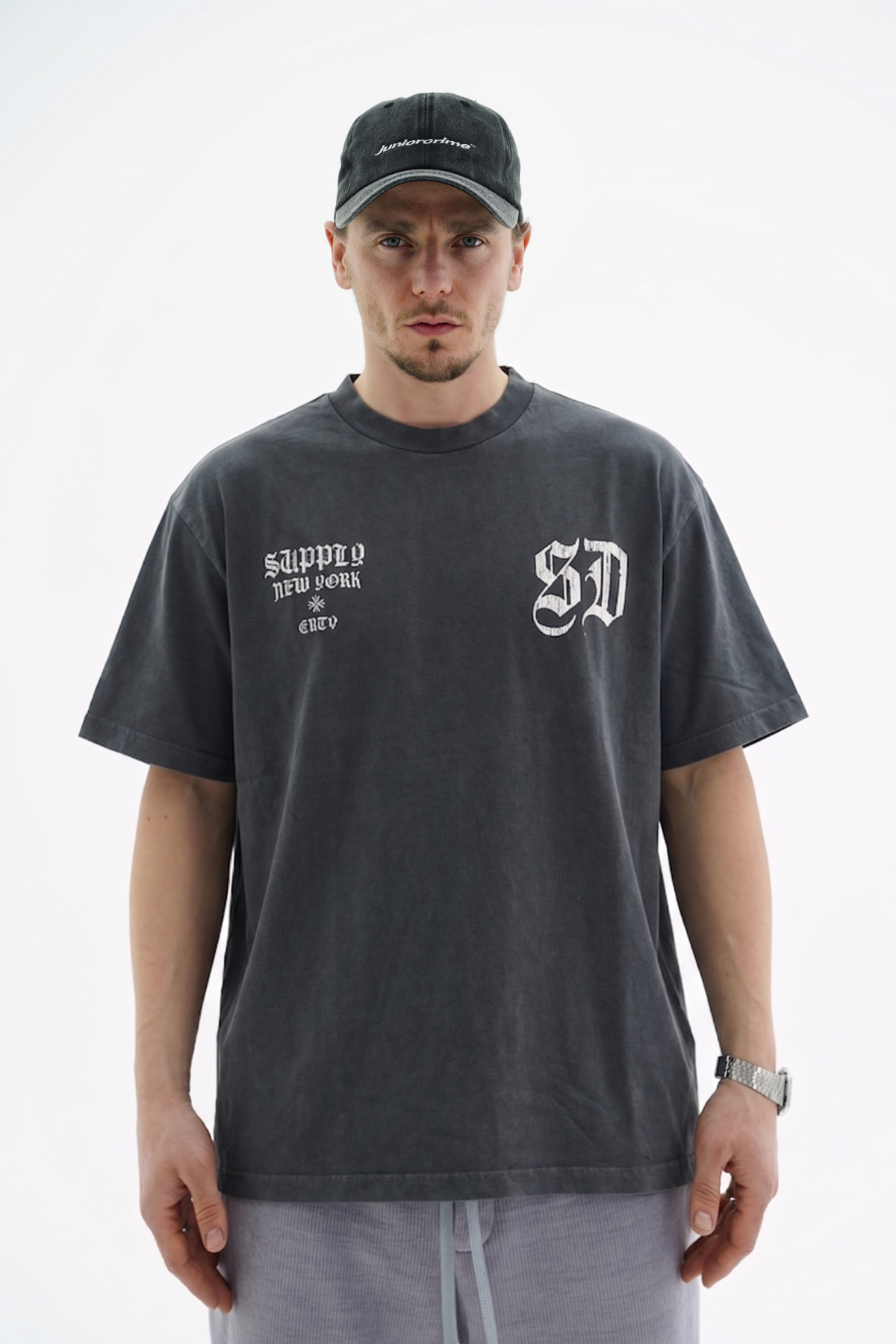 Graffiti Baskılı Antrasit Oversize Tshirt