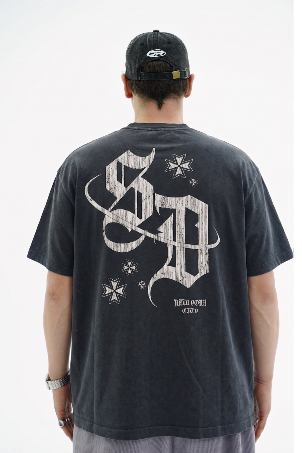 Graffiti Baskılı Antrasit Oversize Tshirt