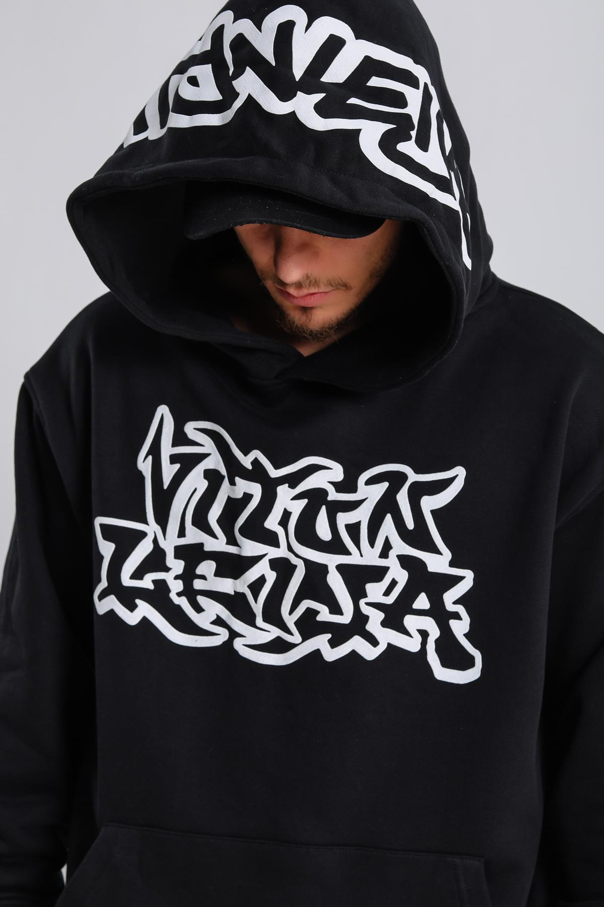 Graffiti Baskılı Siyah Oversize Takım TKM146