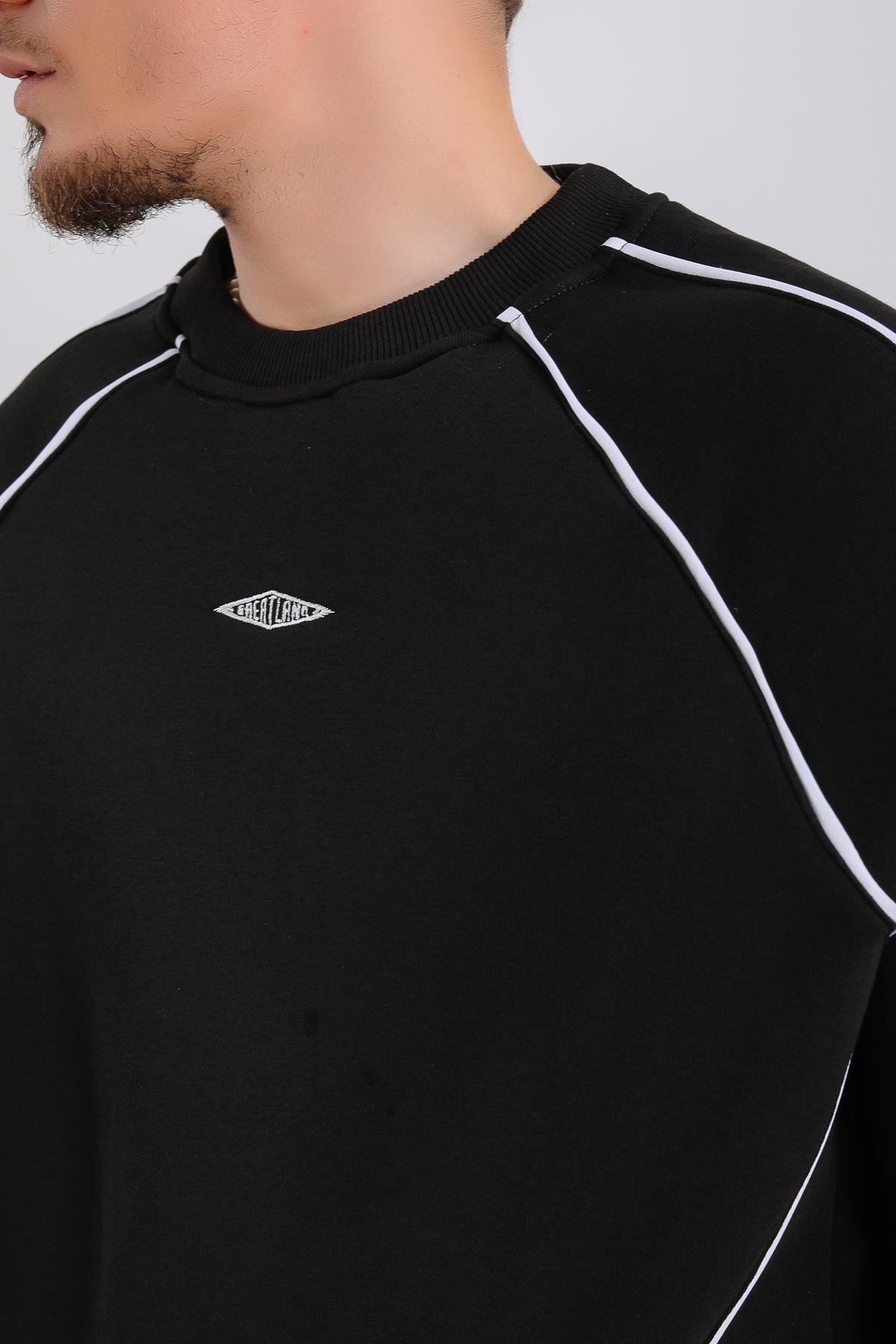 Greatland Şerit Detay Siyah Oversize Sweatshirt SW1173