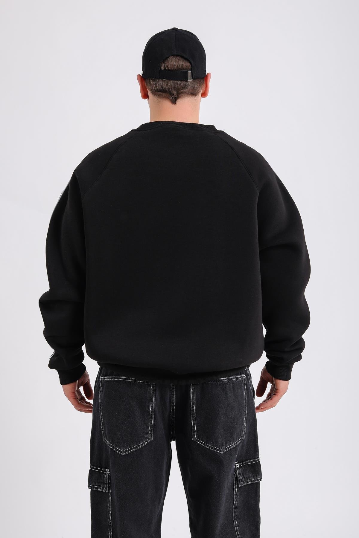 Greatland Şerit Detay Siyah Oversize Sweatshirt SW1173
