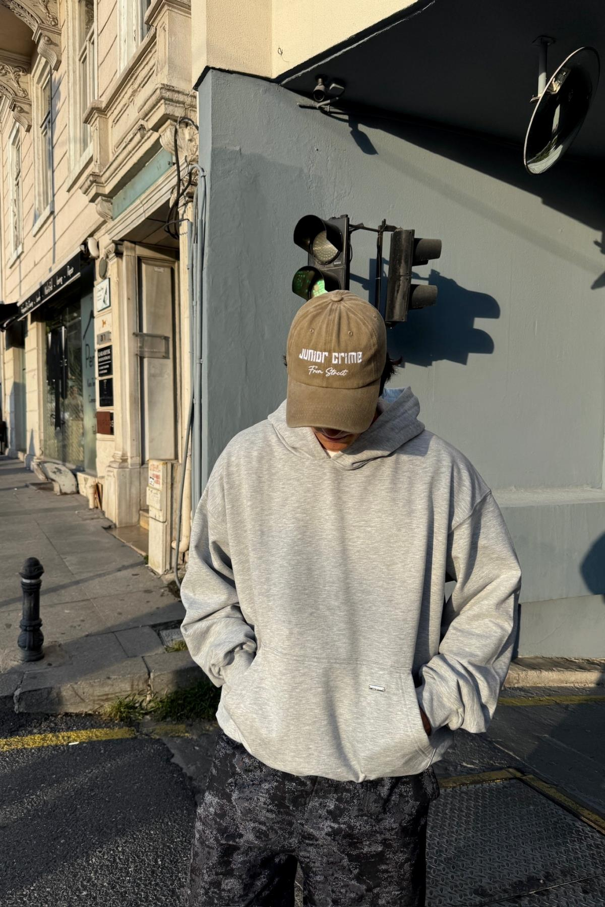 Gri Basic Oversize Couture Hoodie