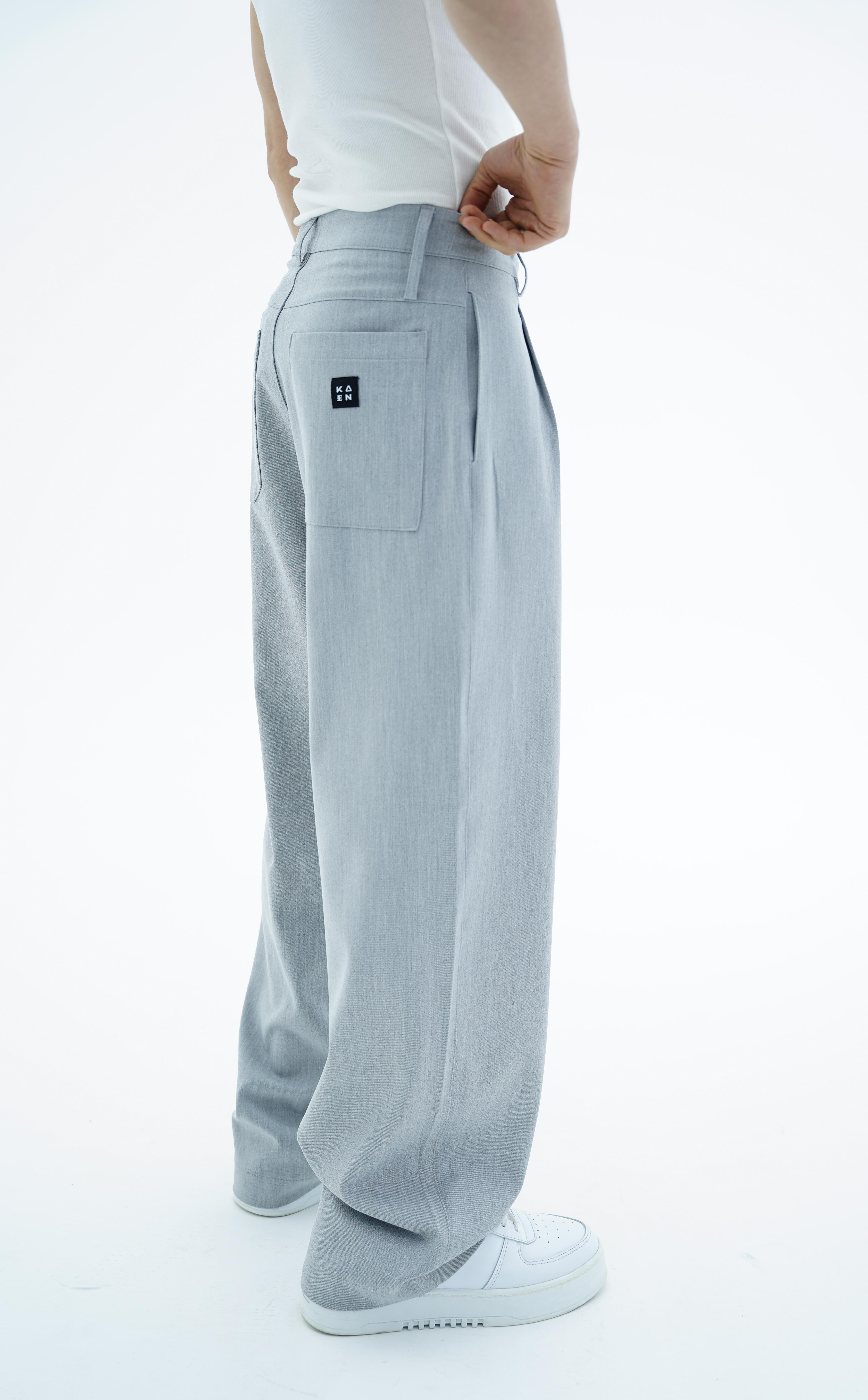 Gri Dokuma Kumaş Baggy Pantolon KN4600