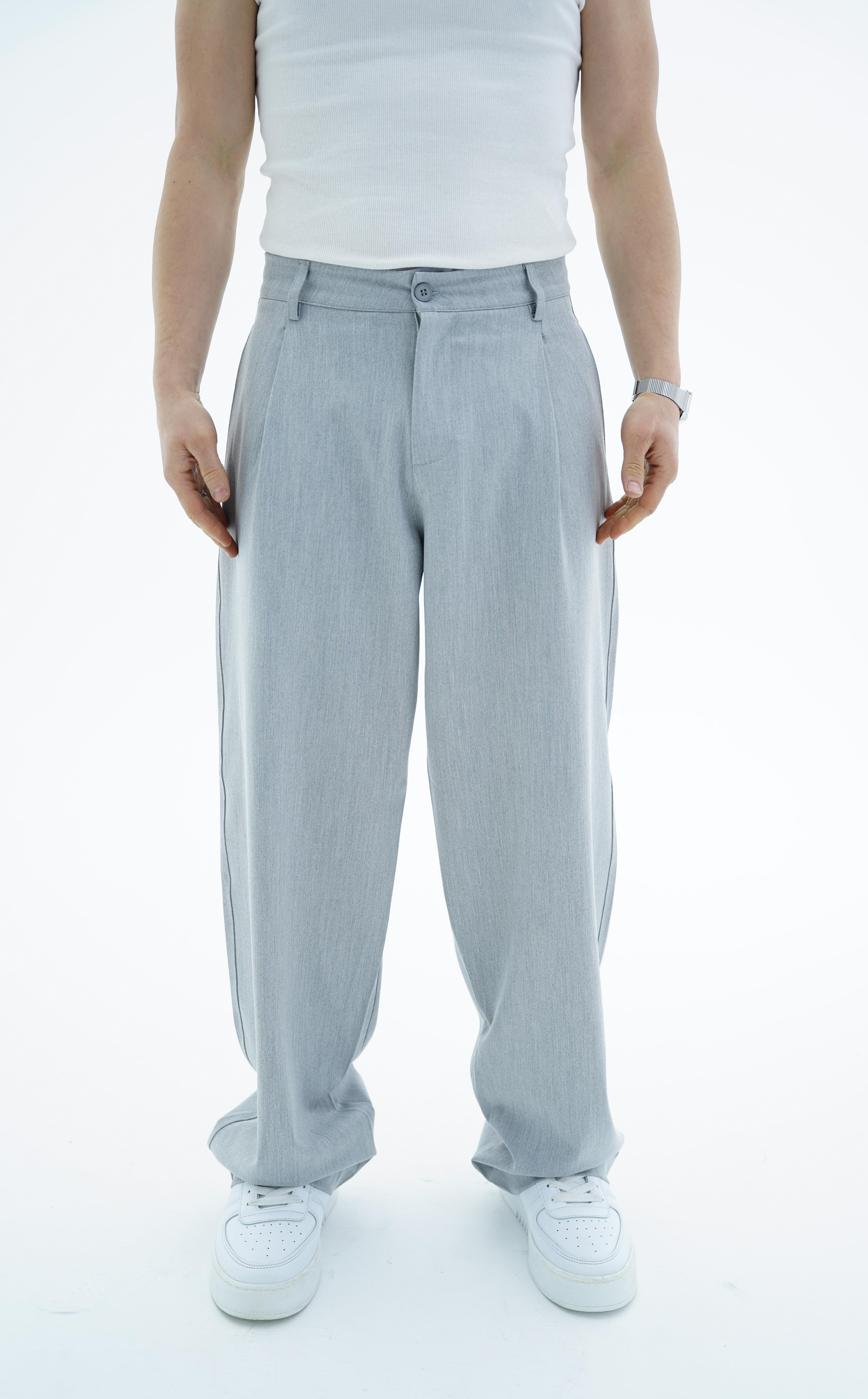 Gri Dokuma Kumaş Baggy Pantolon KN4600