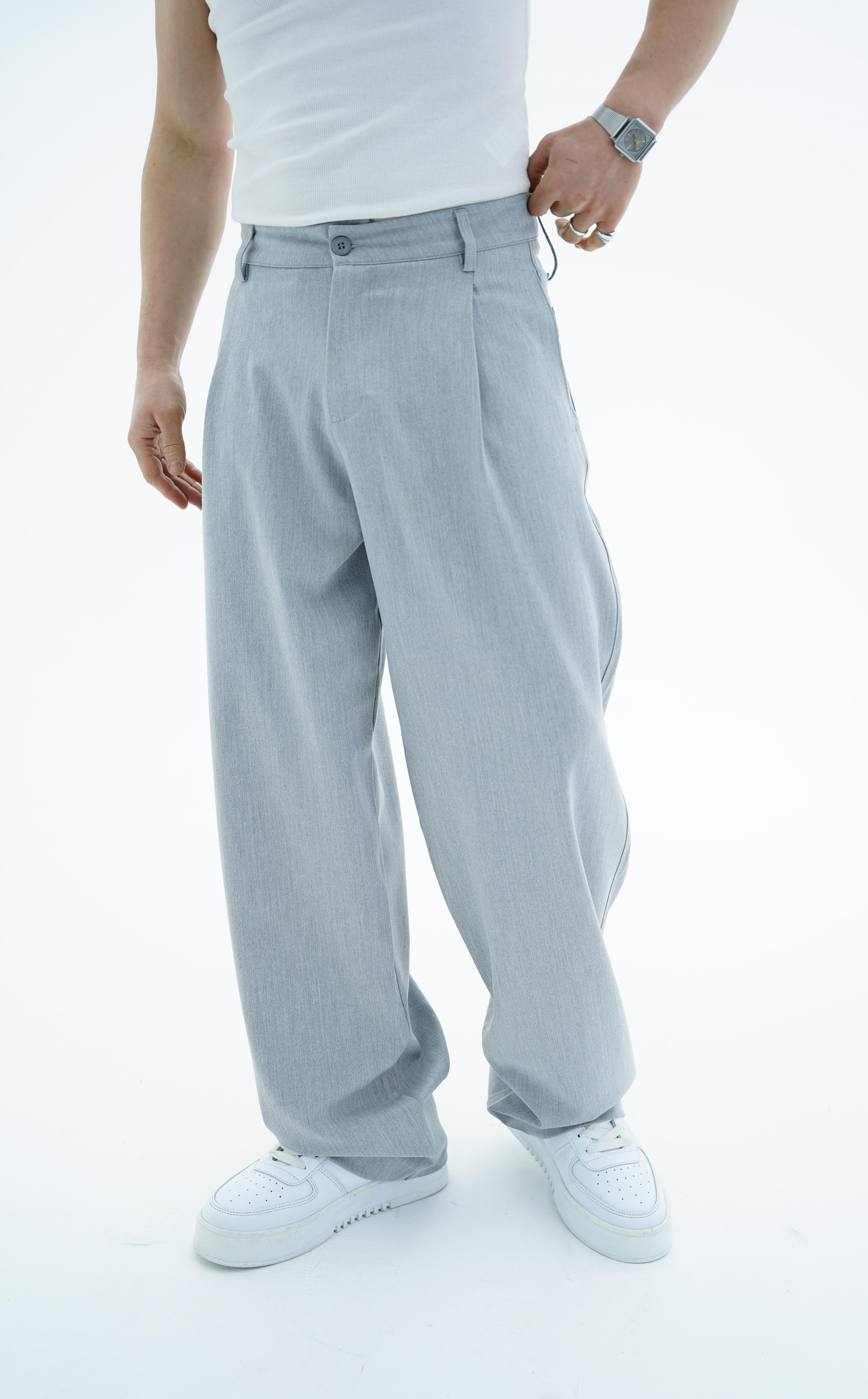 Gri Dokuma Kumaş Baggy Pantolon KN4600