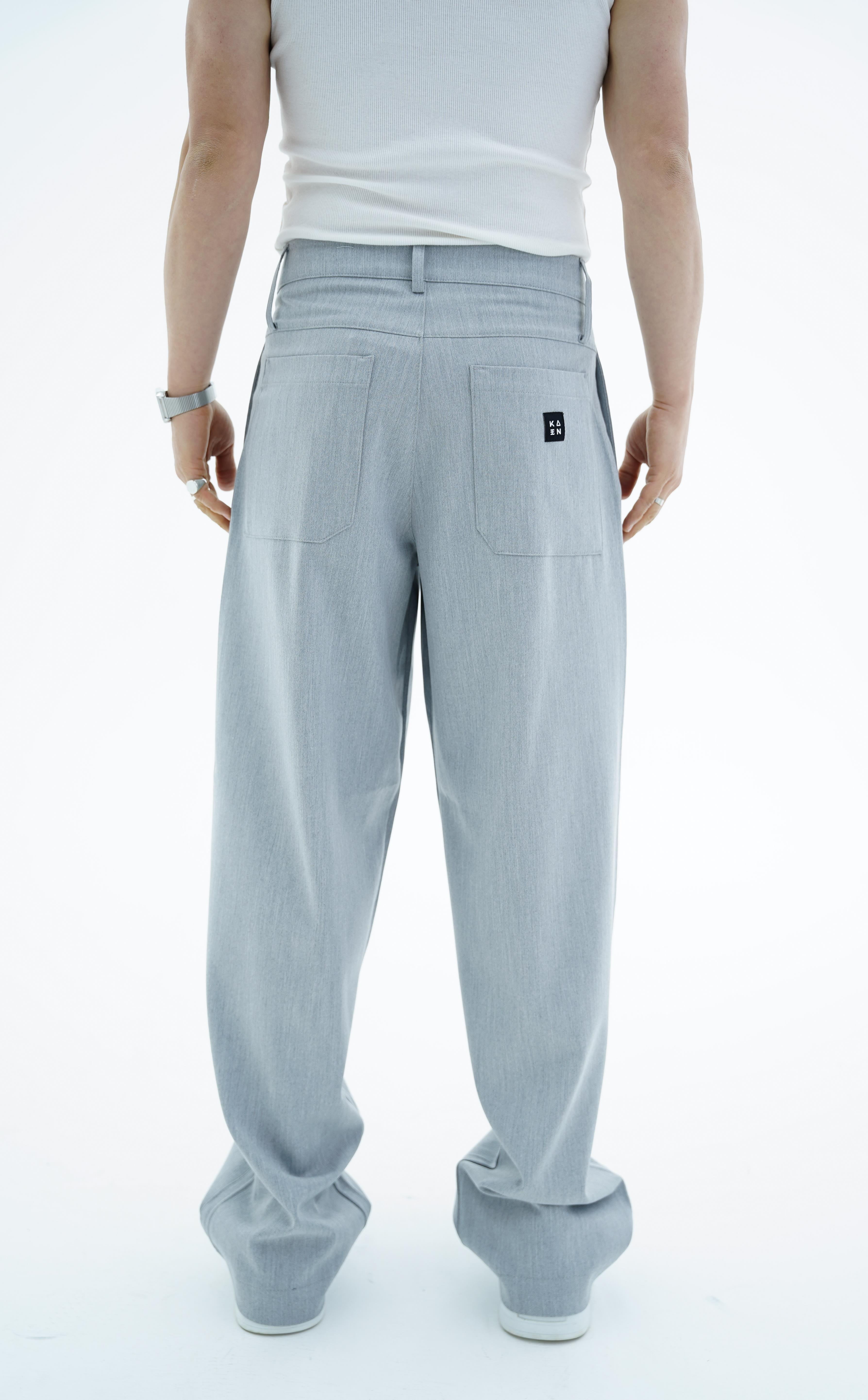 Gri Dokuma Kumaş Baggy Pantolon KN4600