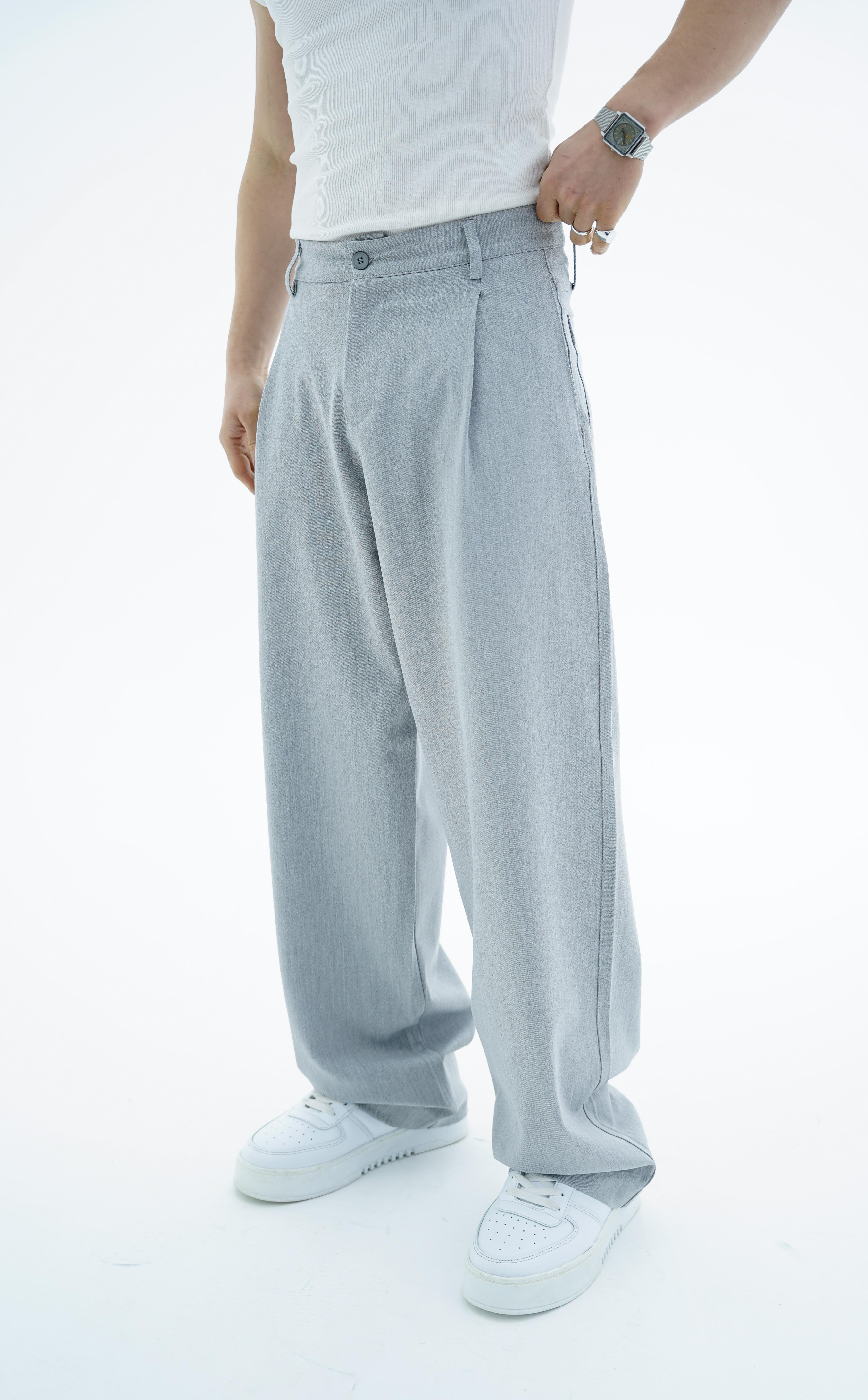Gri Dokuma Kumaş Baggy Pantolon KN4600