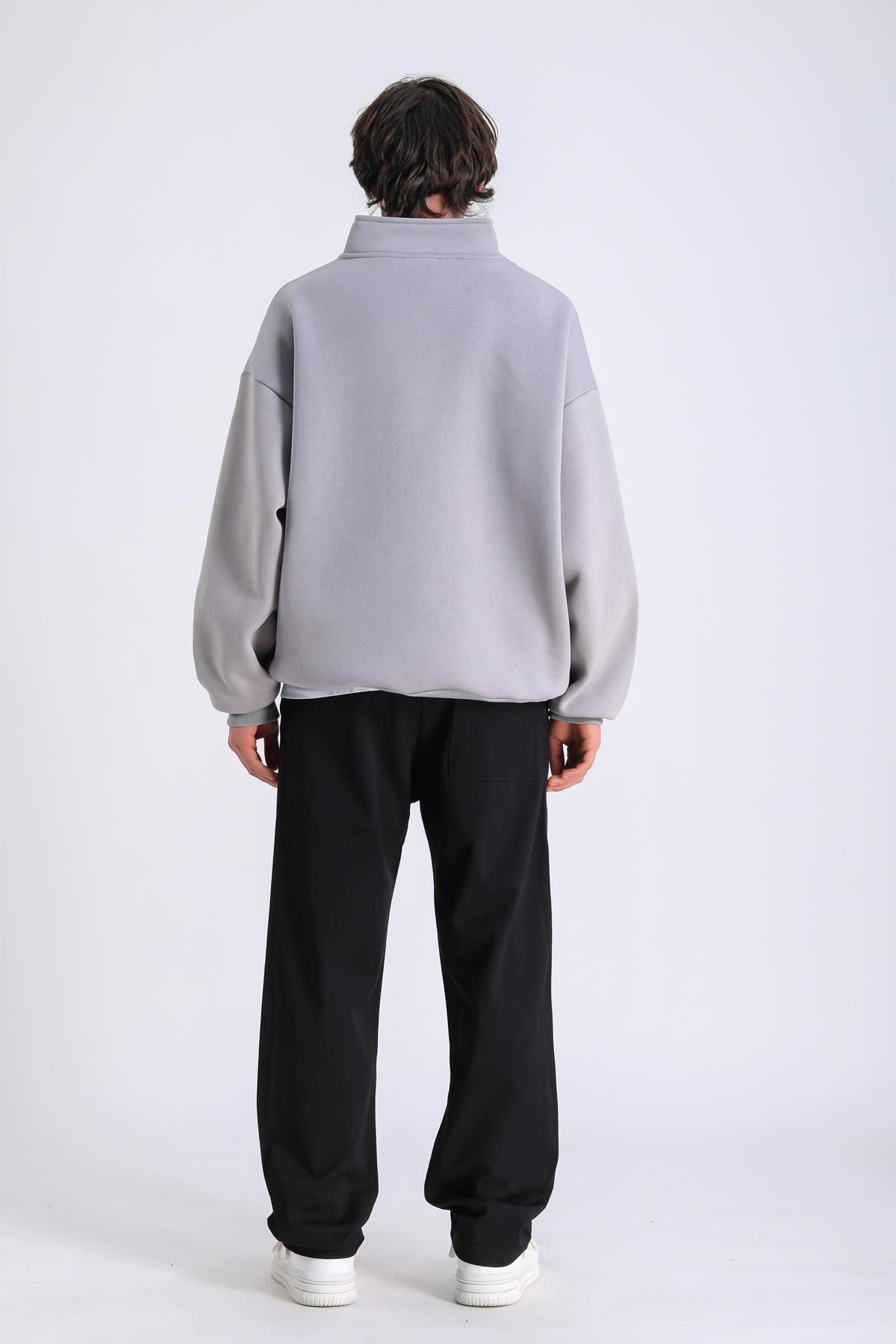 Gri Fermuar Yaka Oversize Sweatshirt SW1300