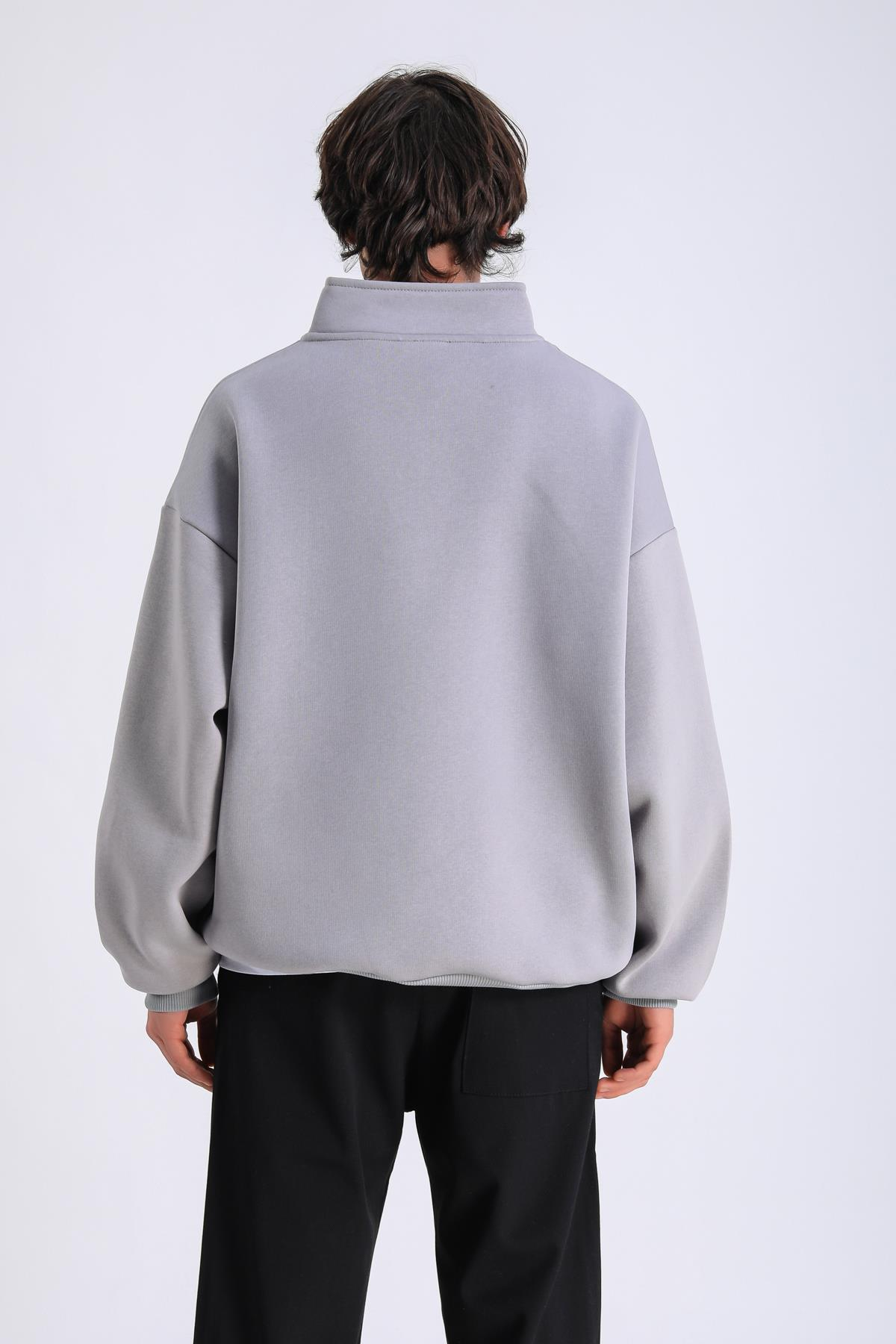 Gri Fermuar Yaka Oversize Sweatshirt SW1300
