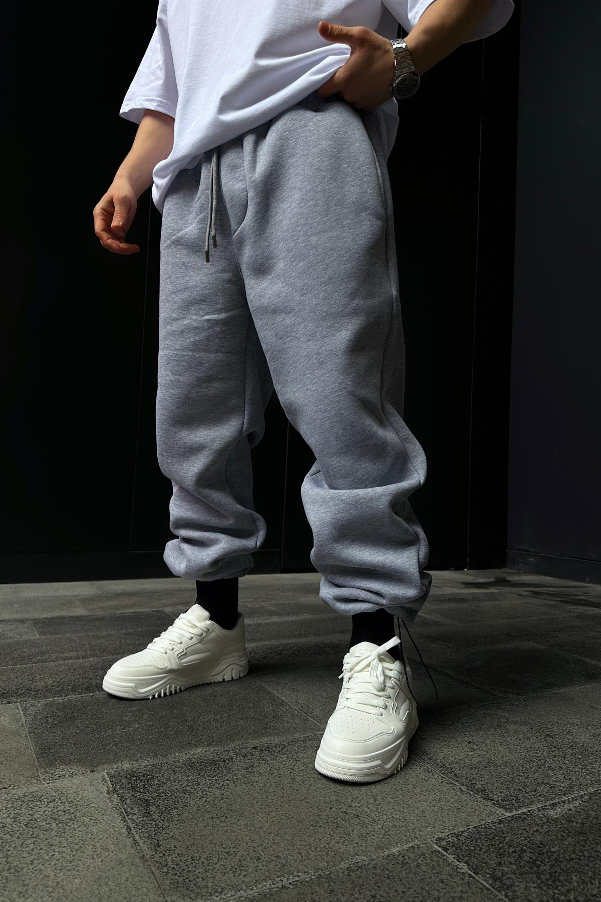 Gri Lastik Paça Basic Eşofman ESF509