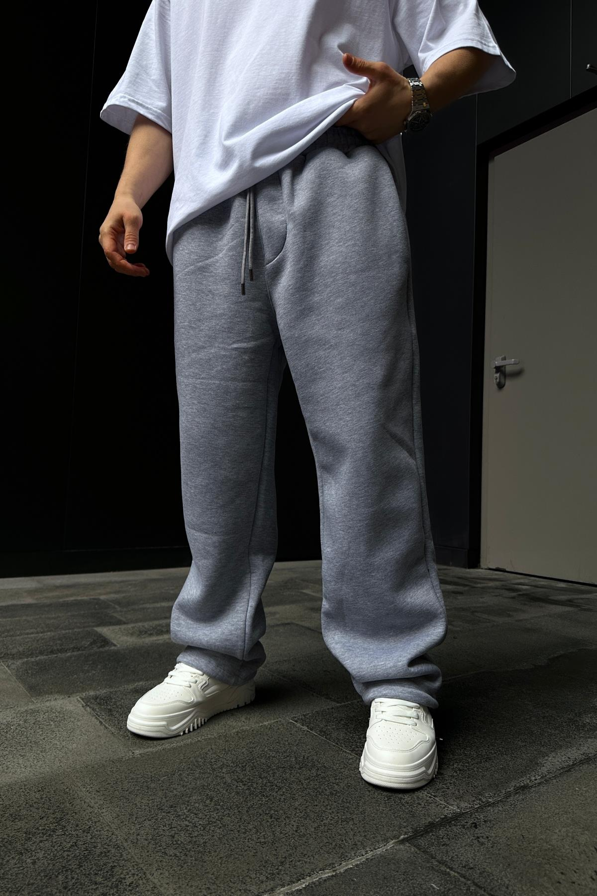 Gri Lastik Paça Basic Eşofman ESF509