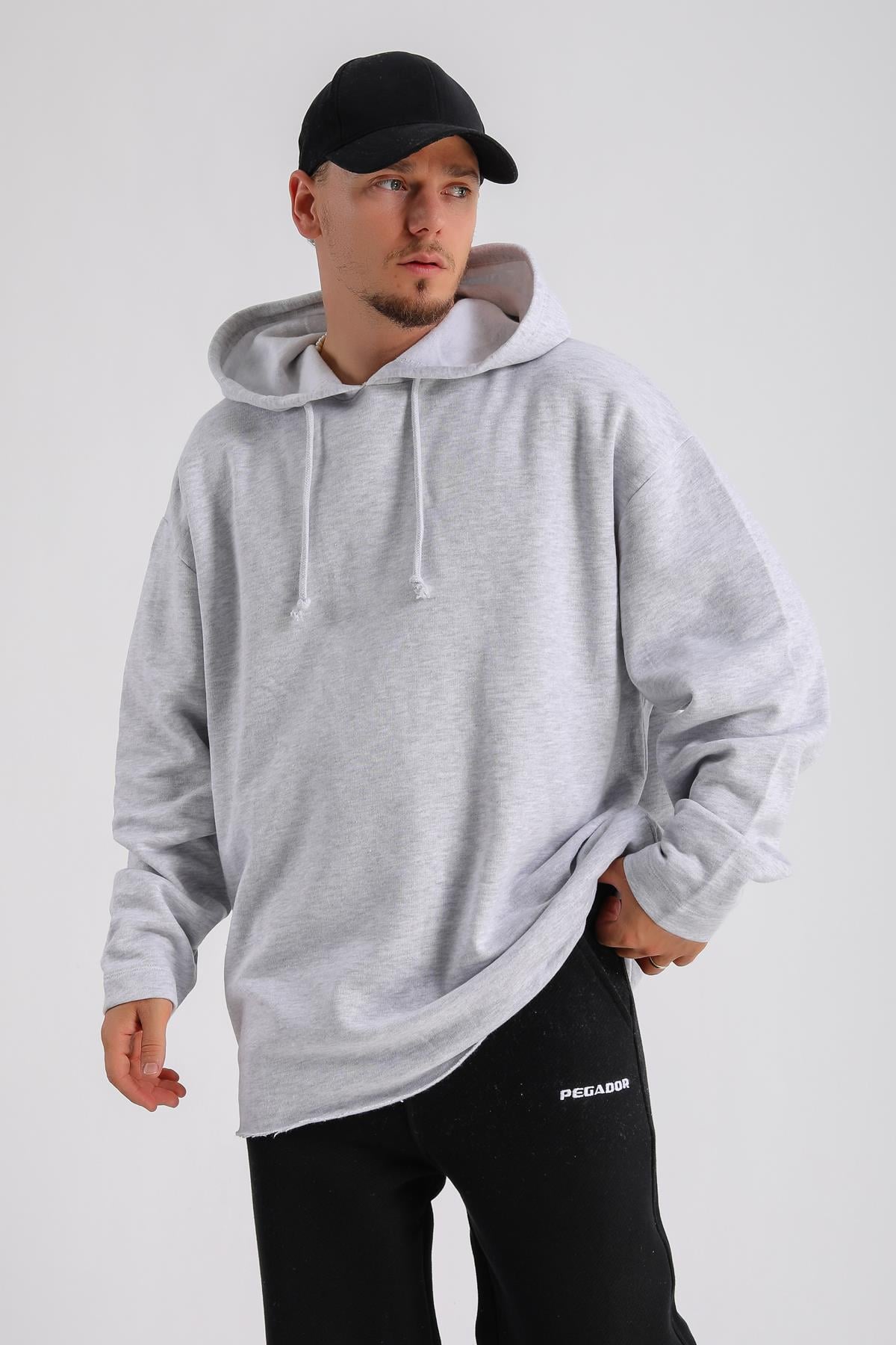Gri Melanj Kesik Detay Uzun Oversize Sweatshirt SW1161