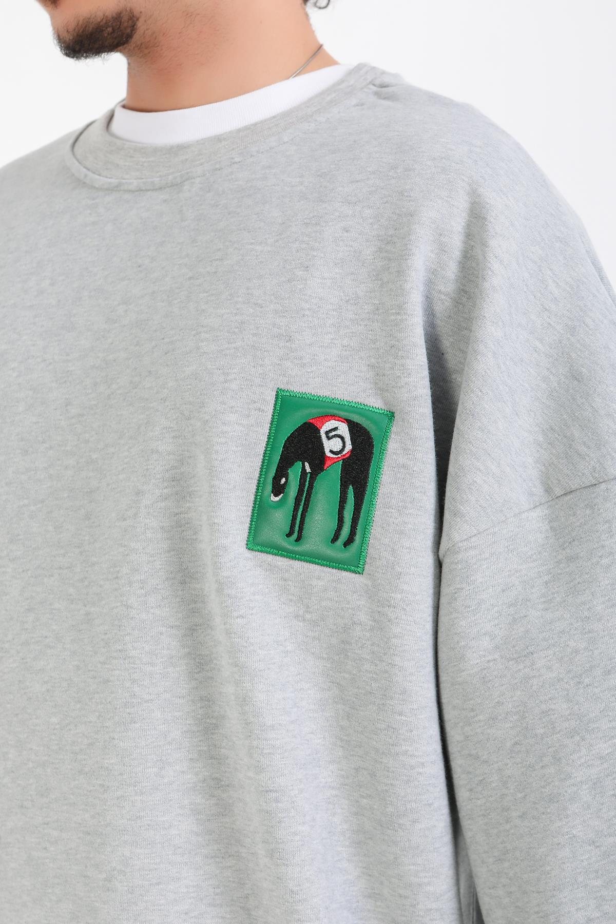 Gri Melanj Patch Detay Oversize Sweatshirt