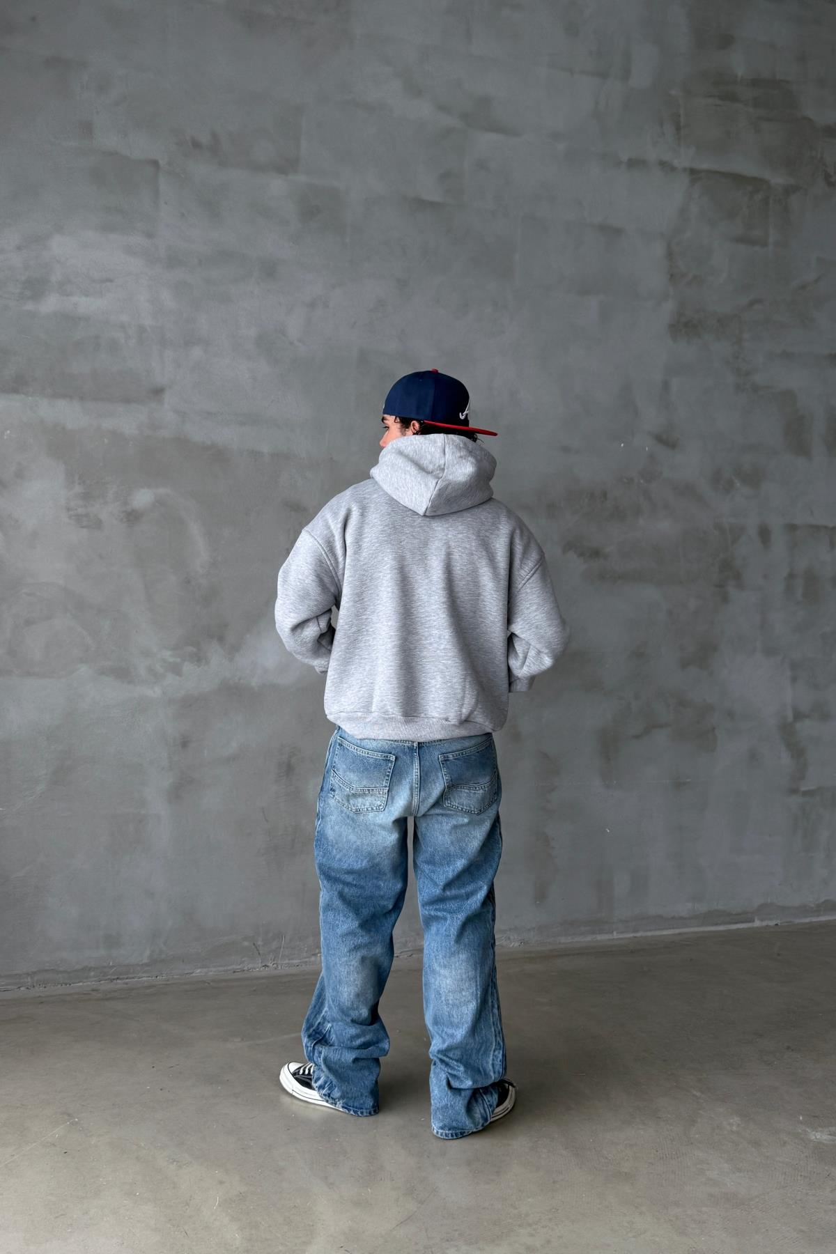 Gri Melanj Yale Baskılı Oversize Hoodie PM01