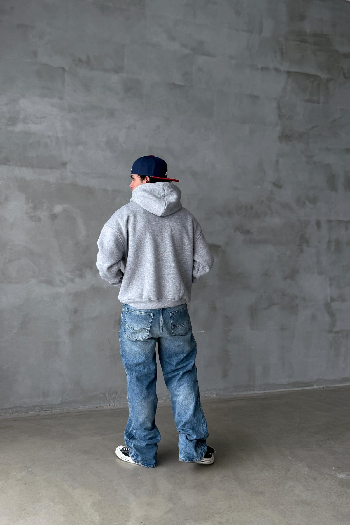 Gri Melanj Yale Baskılı Oversize Hoodie PM01