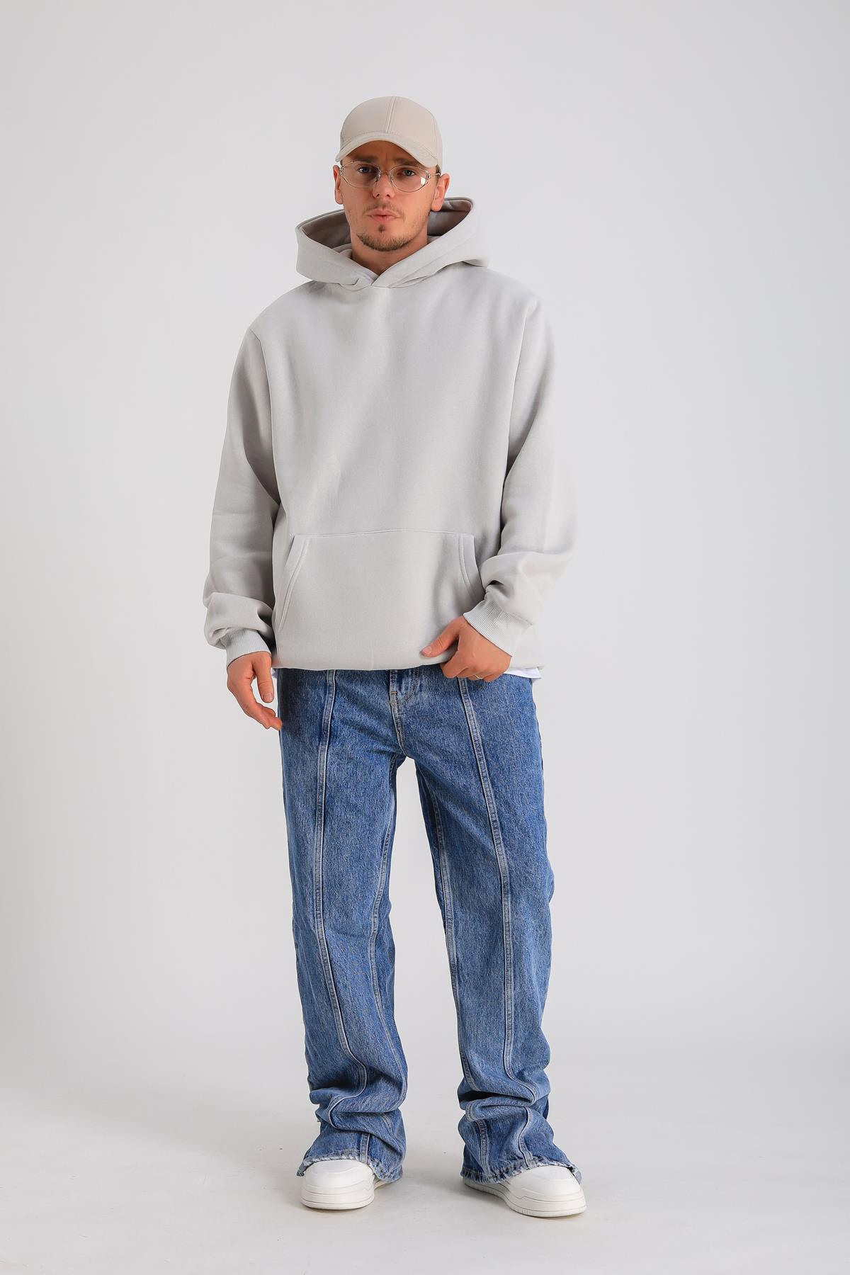 Gri Oversize Basic Hoodie SW1276
