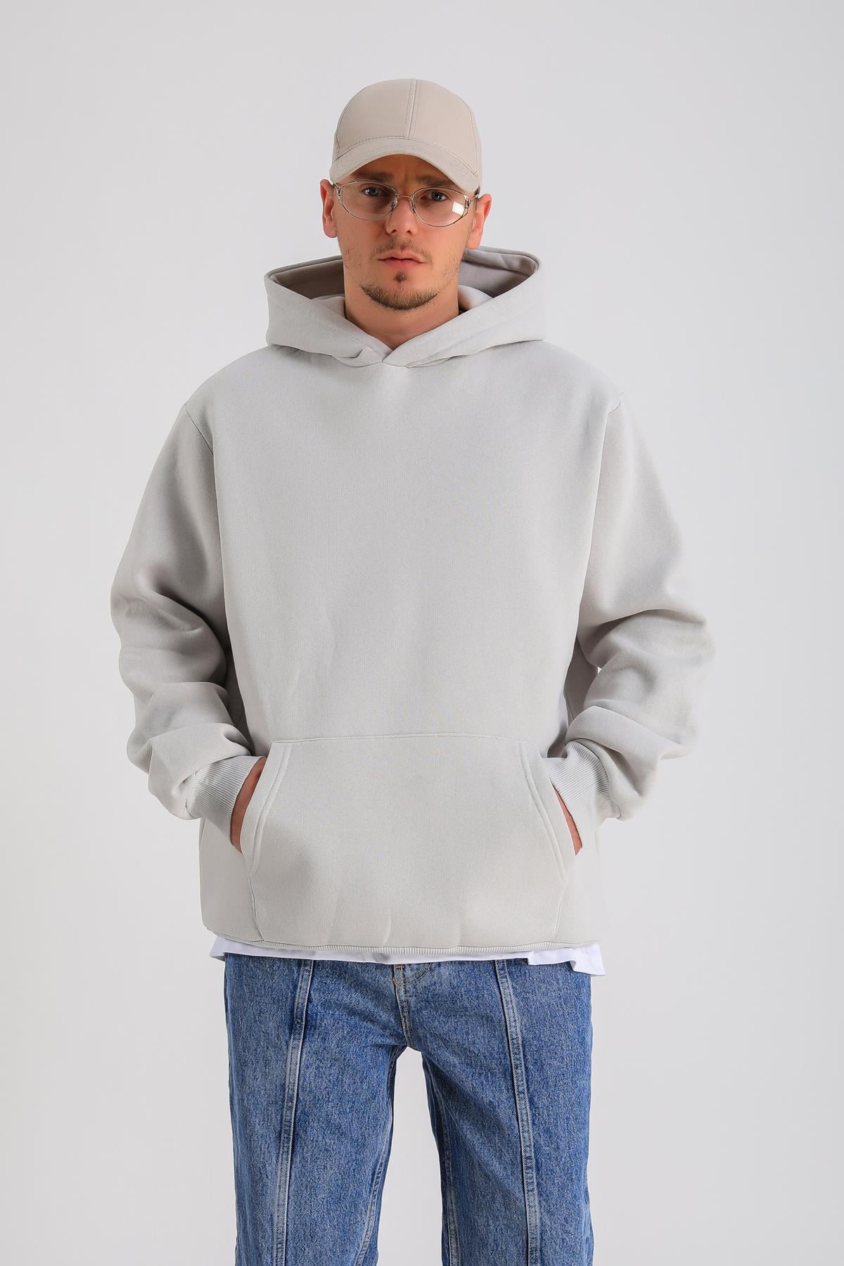 Gri Oversize Basic Hoodie SW1276