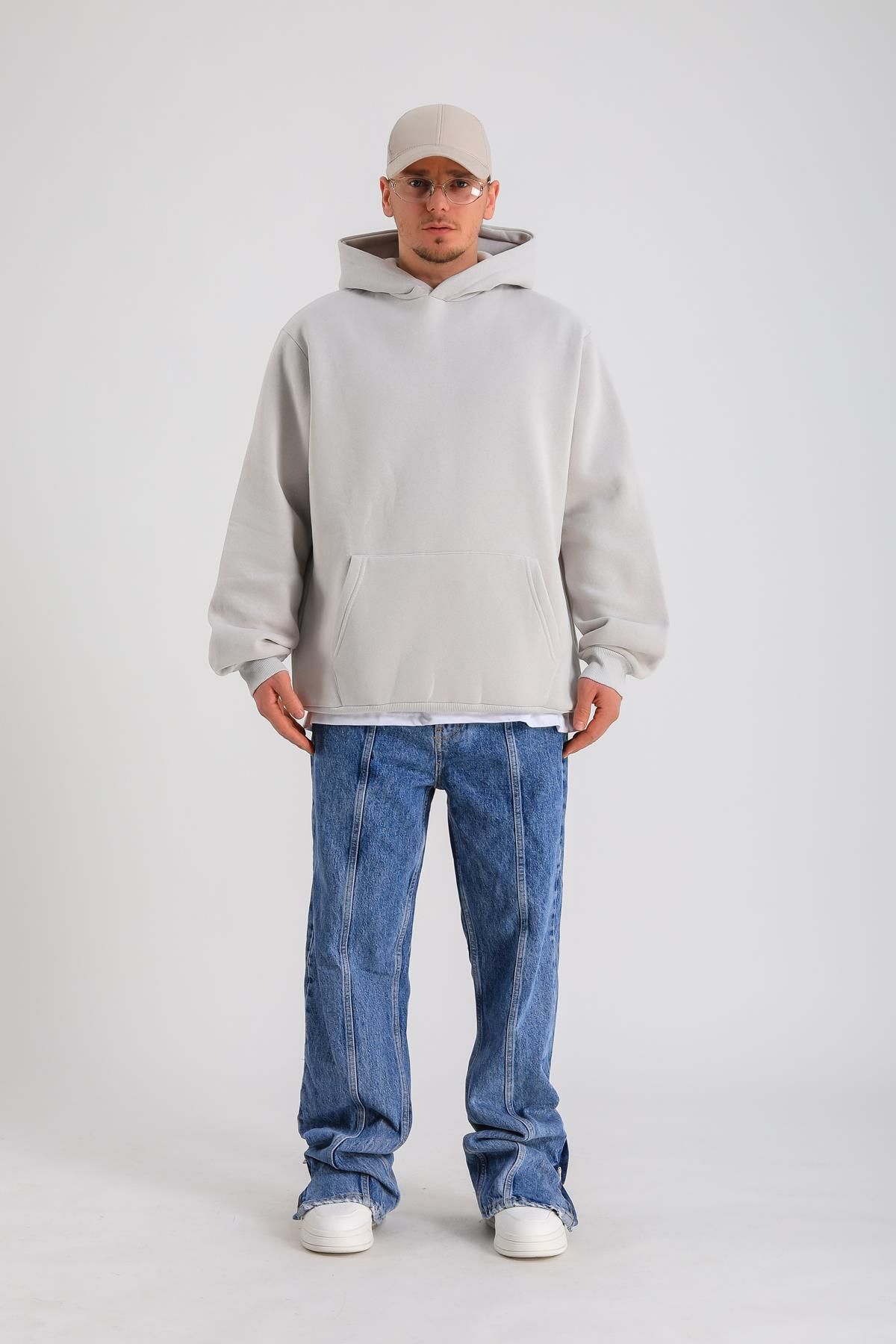 Gri Oversize Basic Hoodie SW1276