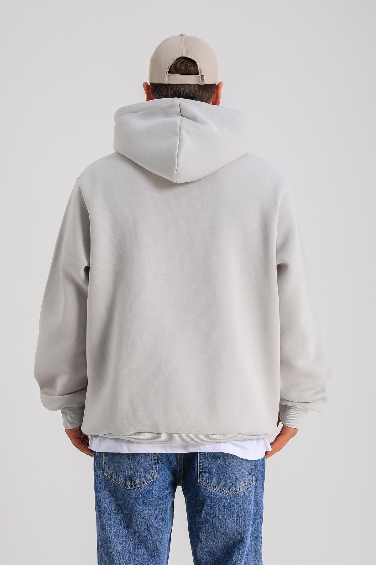 Gri Oversize Basic Hoodie SW1276