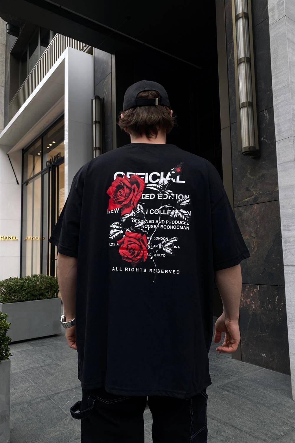 Gül Baskılı Oversize Tshirt T545