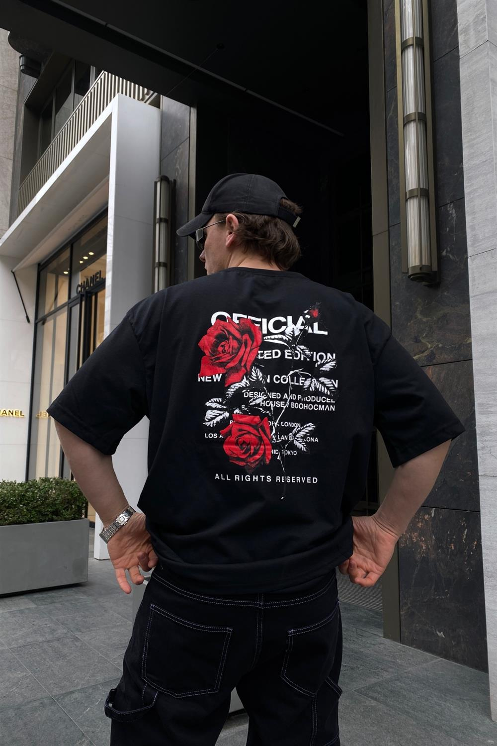 Gül Baskılı Oversize Tshirt T545