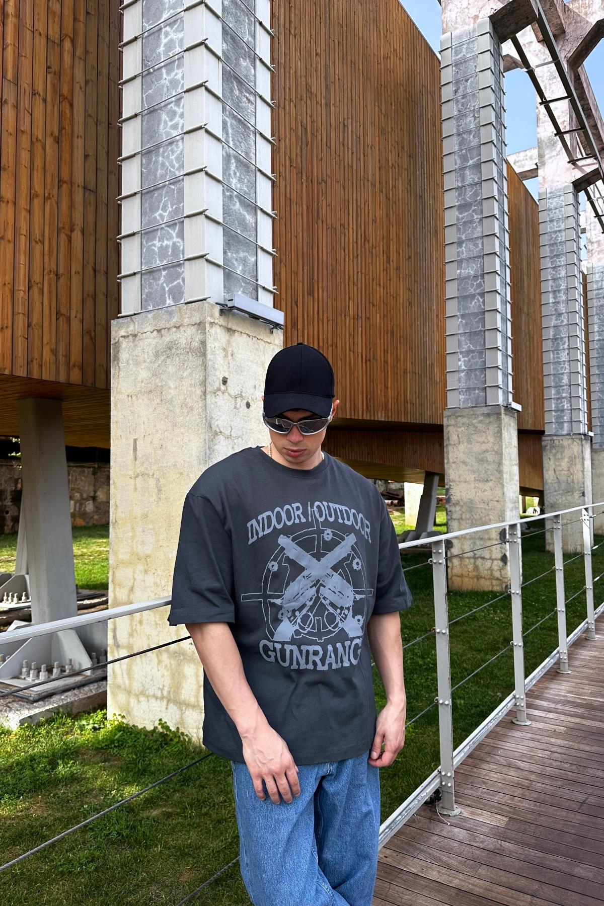 Gunrange Baskılı Vcn Füme Oversize Tshirt T1041