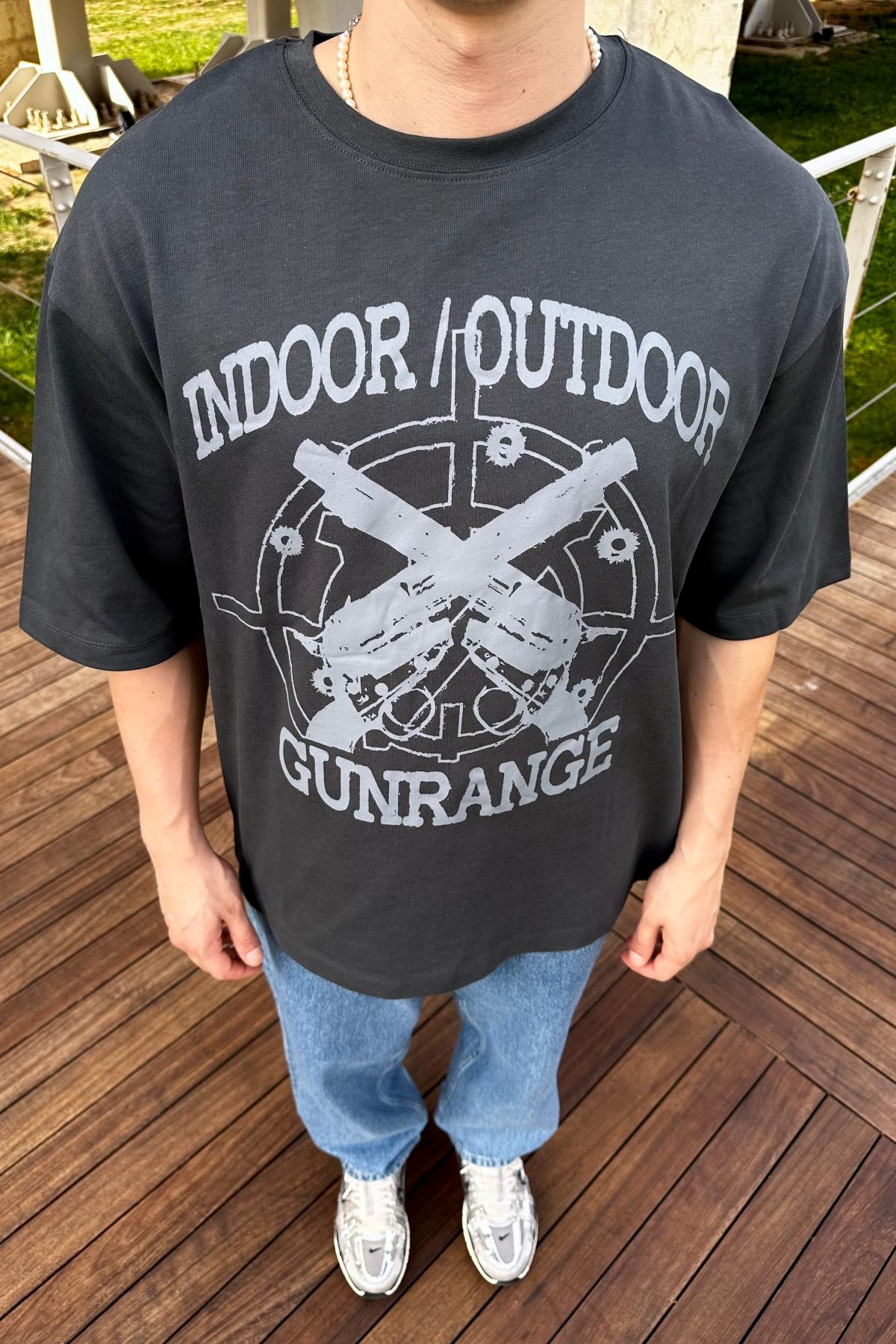 Gunrange Baskılı Vcn Füme Oversize Tshirt T1041