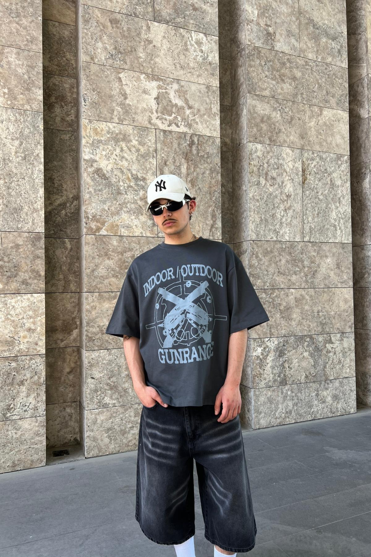 Gunrange Baskılı Vcn Füme Oversize Tshirt T1041