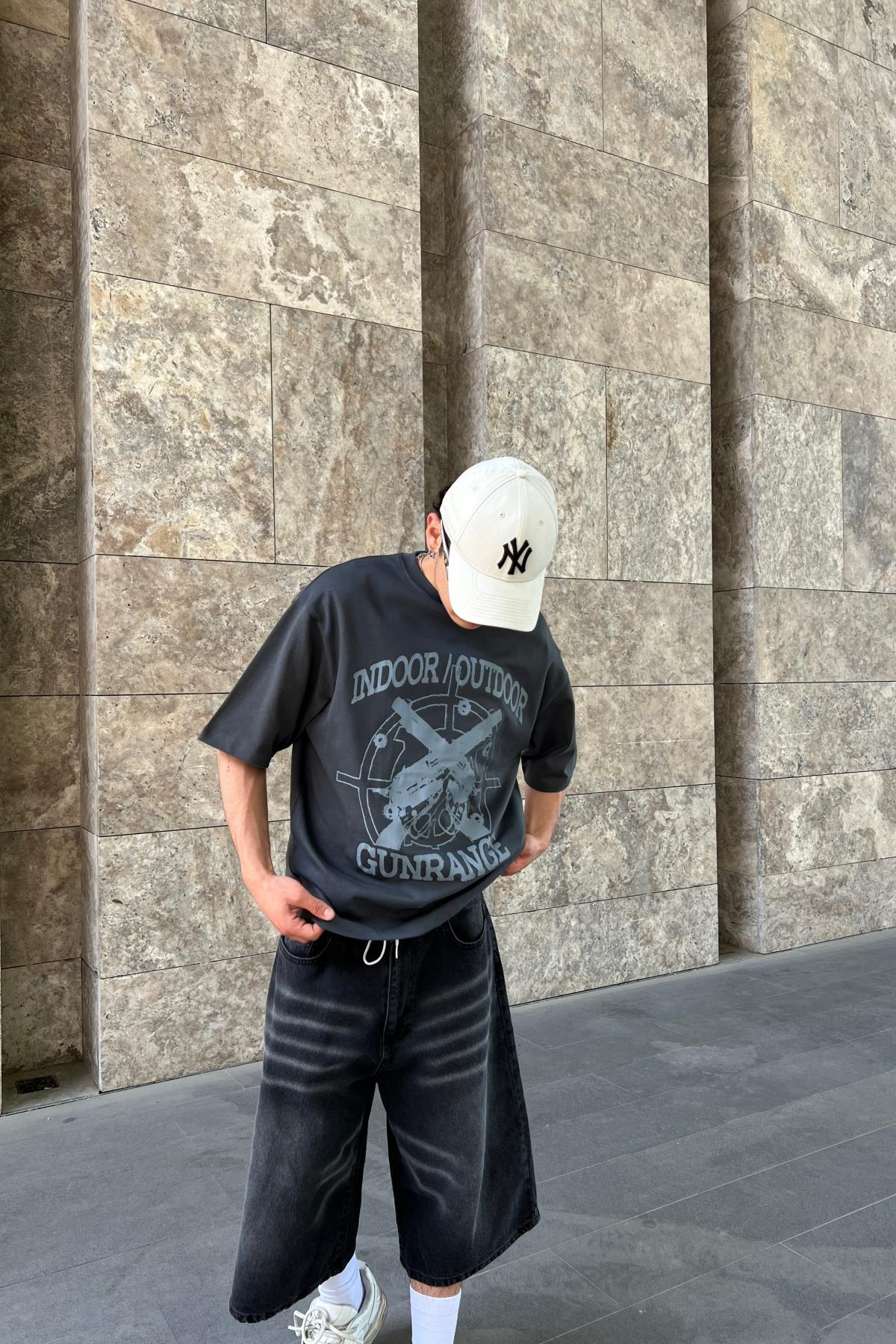 Gunrange Baskılı Vcn Füme Oversize Tshirt T1041