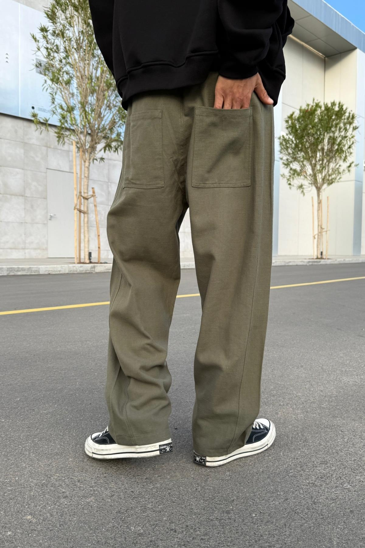 Haki İnce Kumaş Baggy Pantolon JC01
