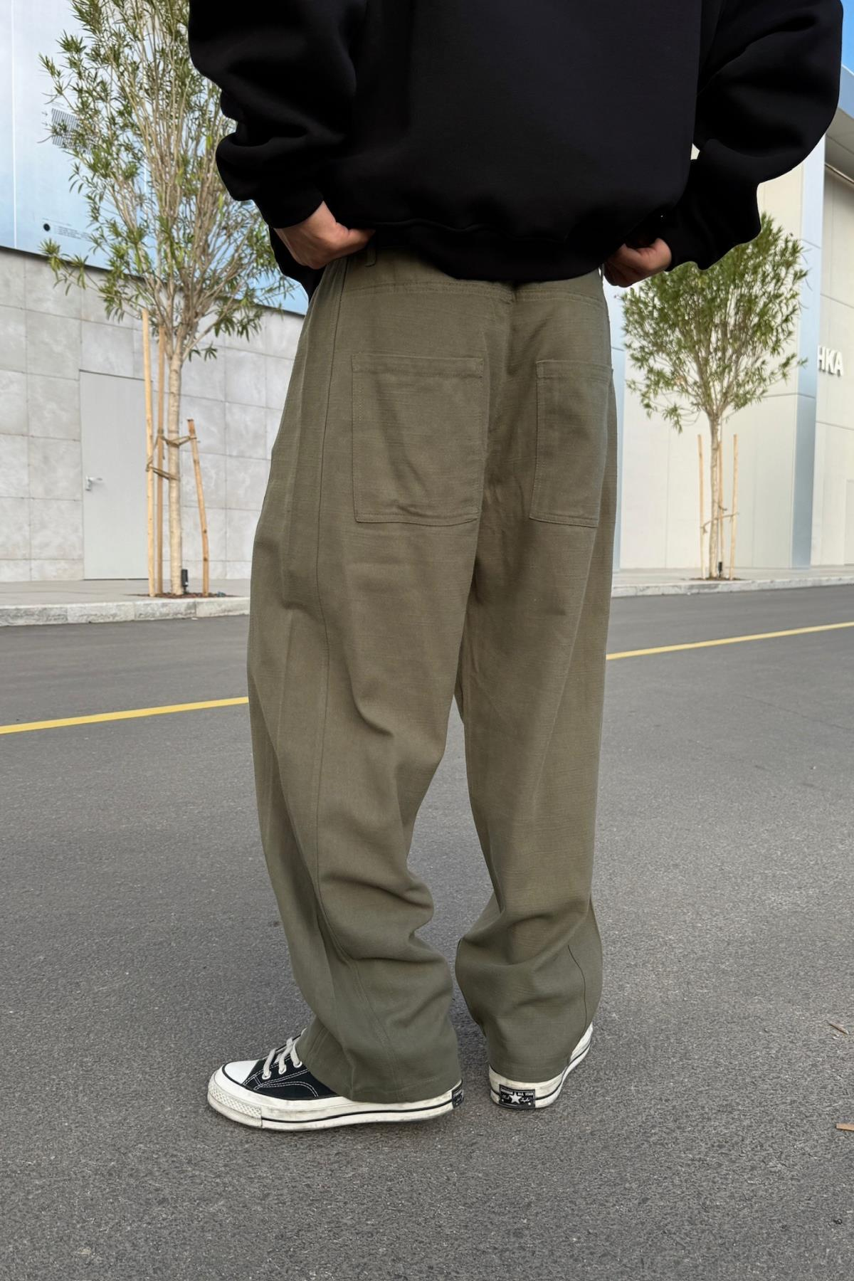 Haki İnce Kumaş Baggy Pantolon JC01