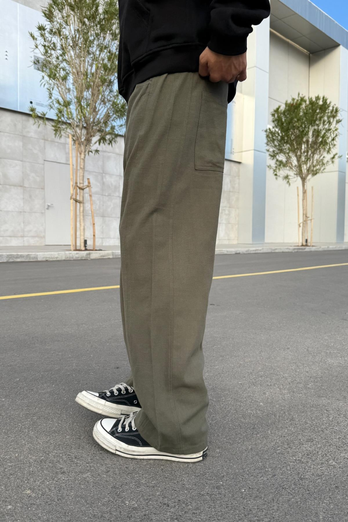 Haki İnce Kumaş Baggy Pantolon JC01