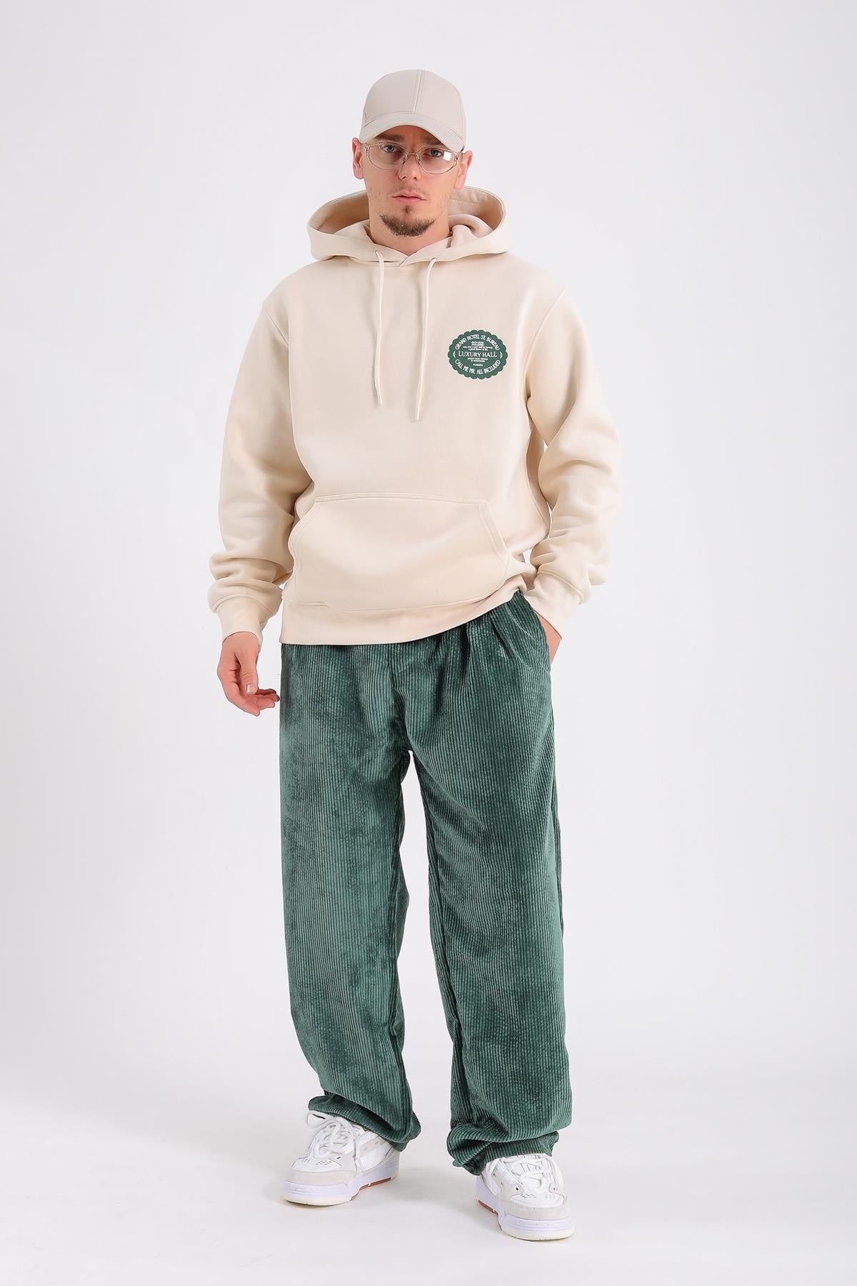 Hall Baskılı Krem Oversize Sweatshirt SW1192