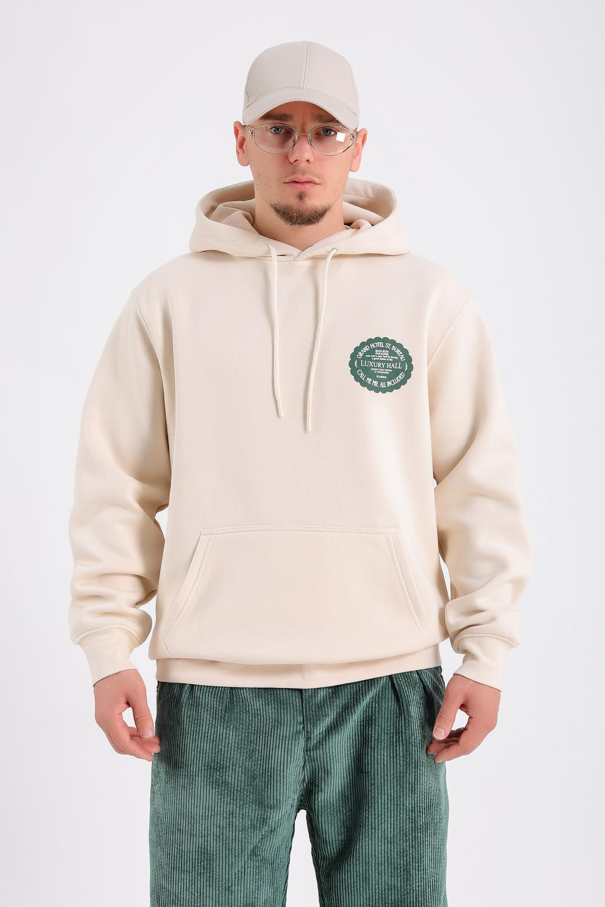 Hall Baskılı Krem Oversize Sweatshirt SW1192